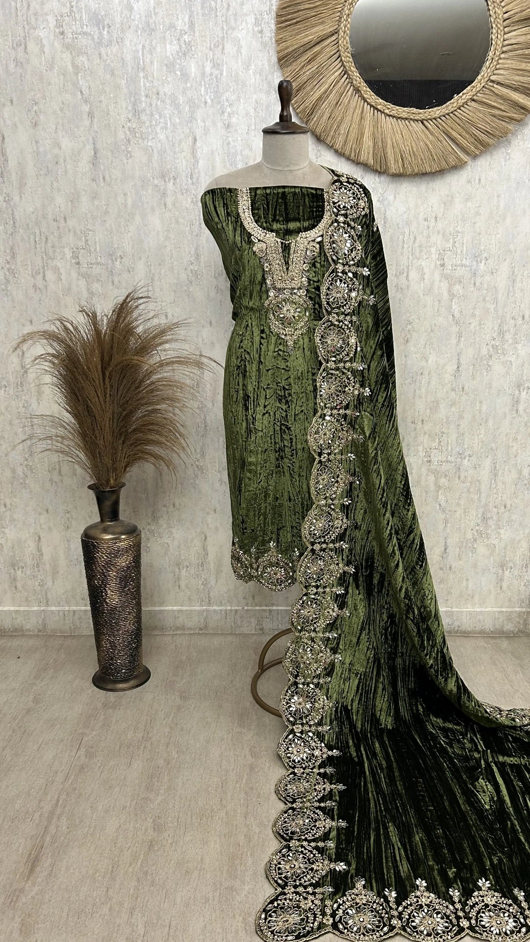 Velvet Unstitched Suit with Mirror Embellishments