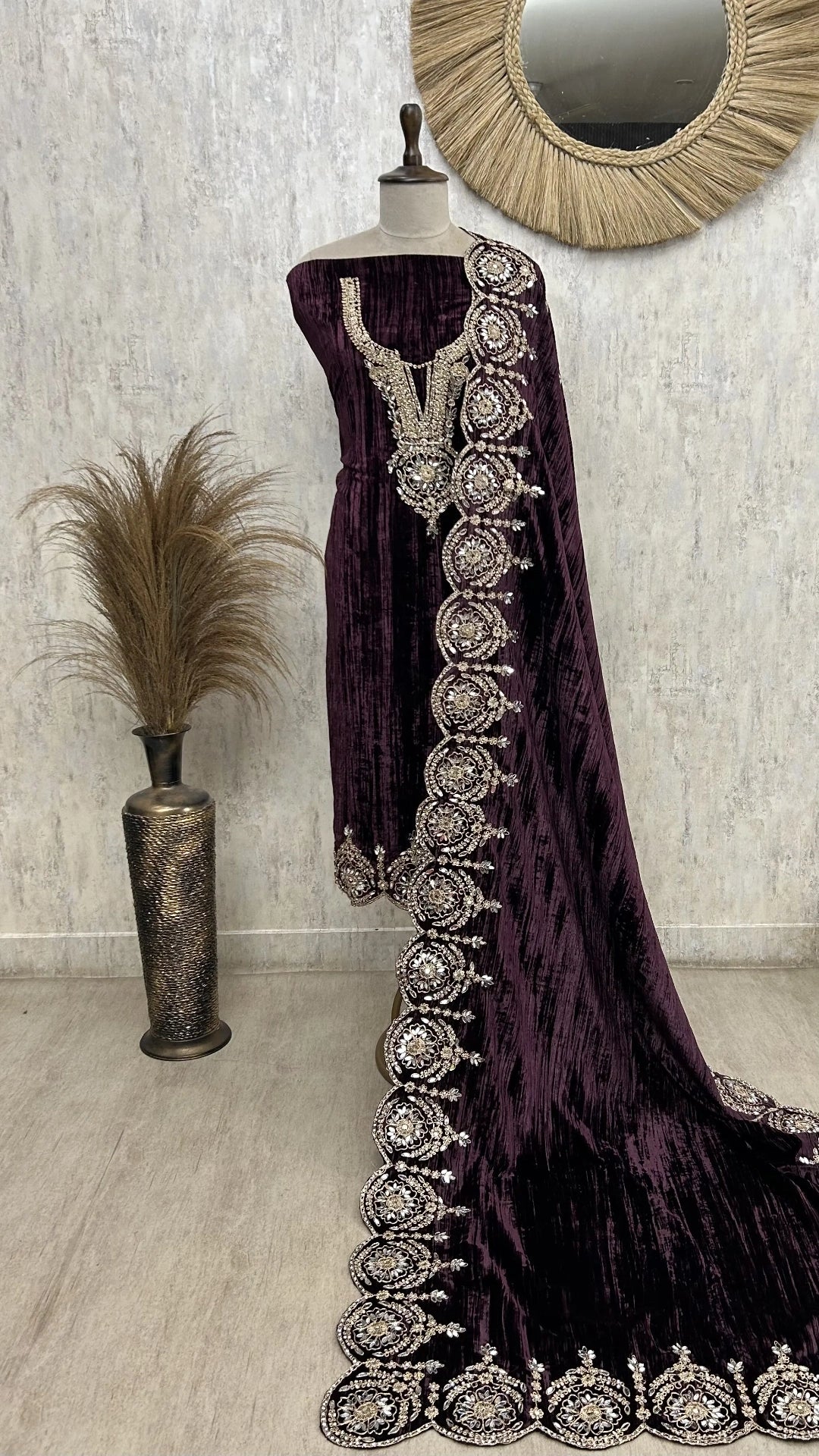 Velvet Unstitched Suit with Mirror Embellishments