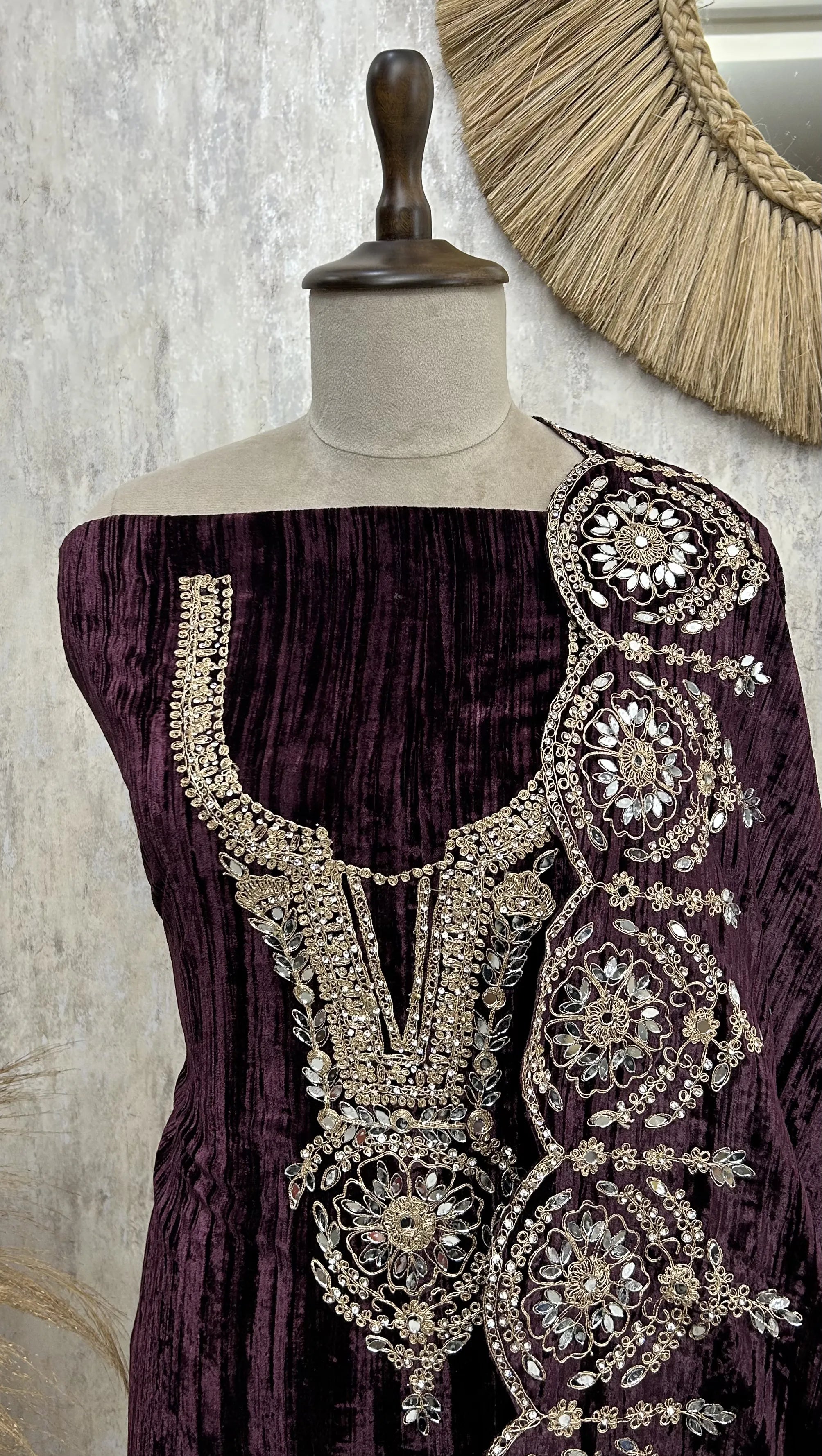 Velvet Unstitched Suit with Mirror Embellishments