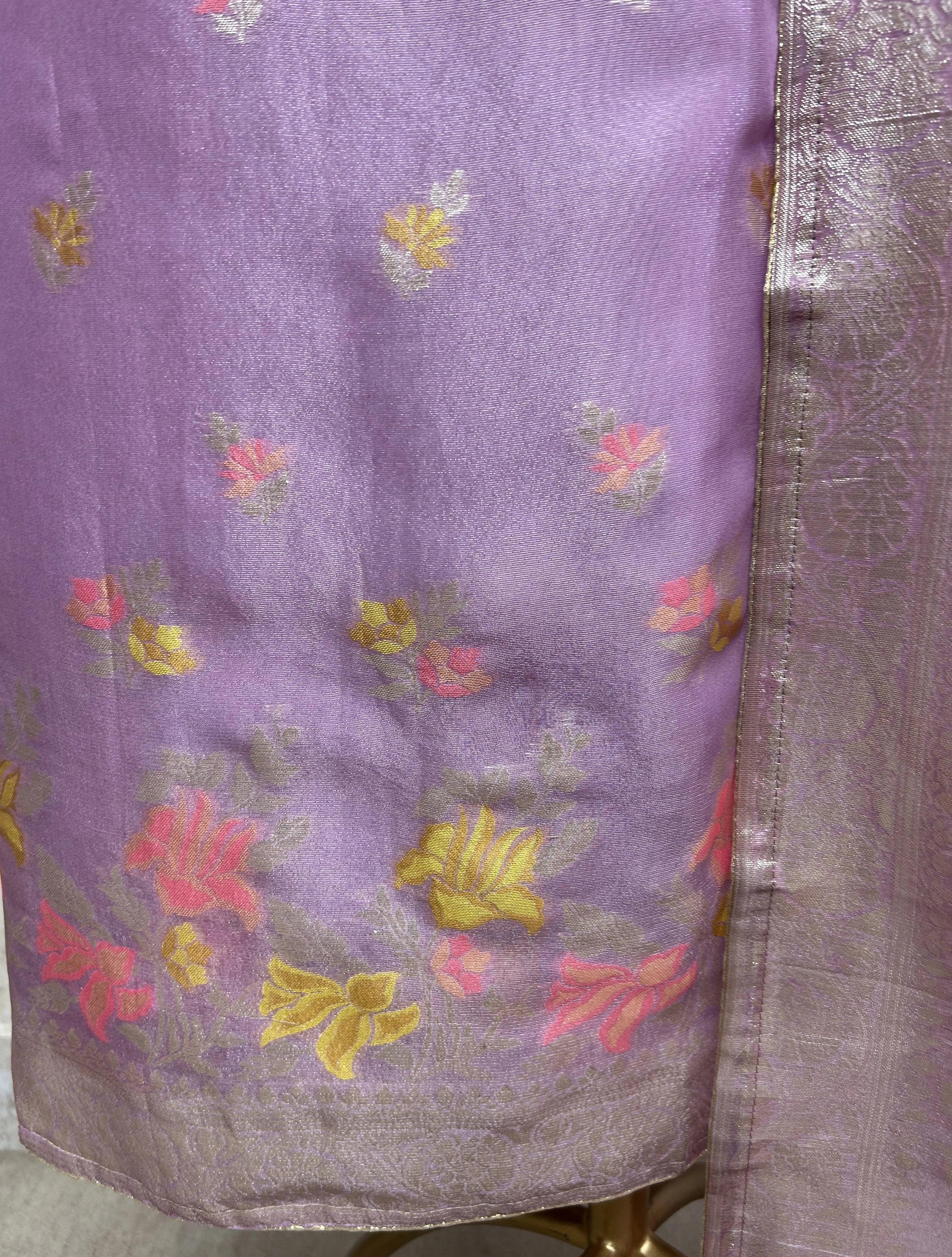 Tissue Unstitched Suit Set With Gotta & Pearl Work