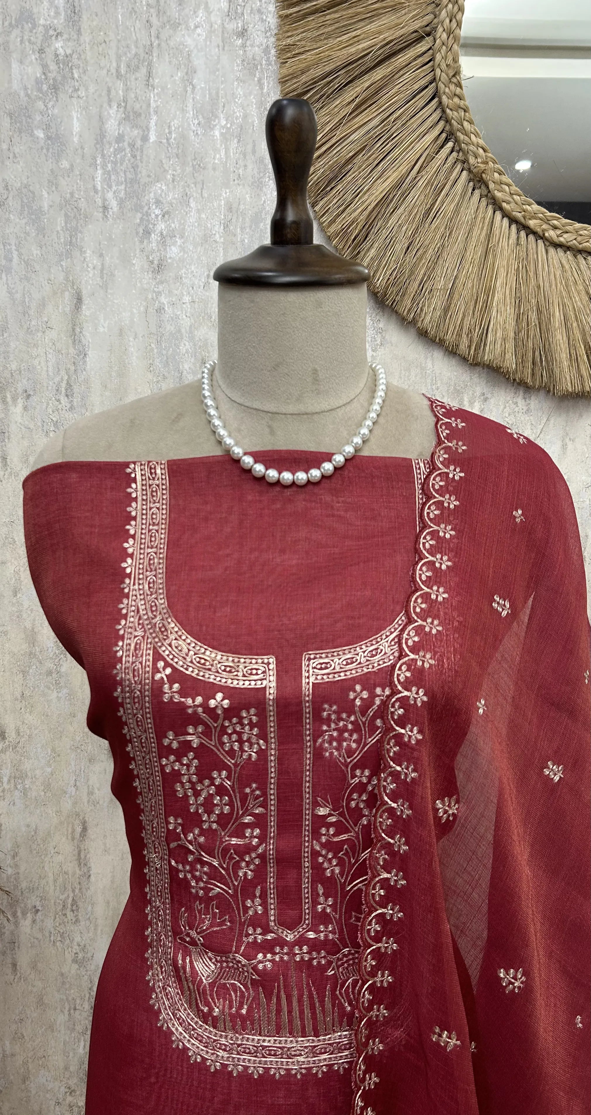 Tissue Linen Unstitched suit with Pita work