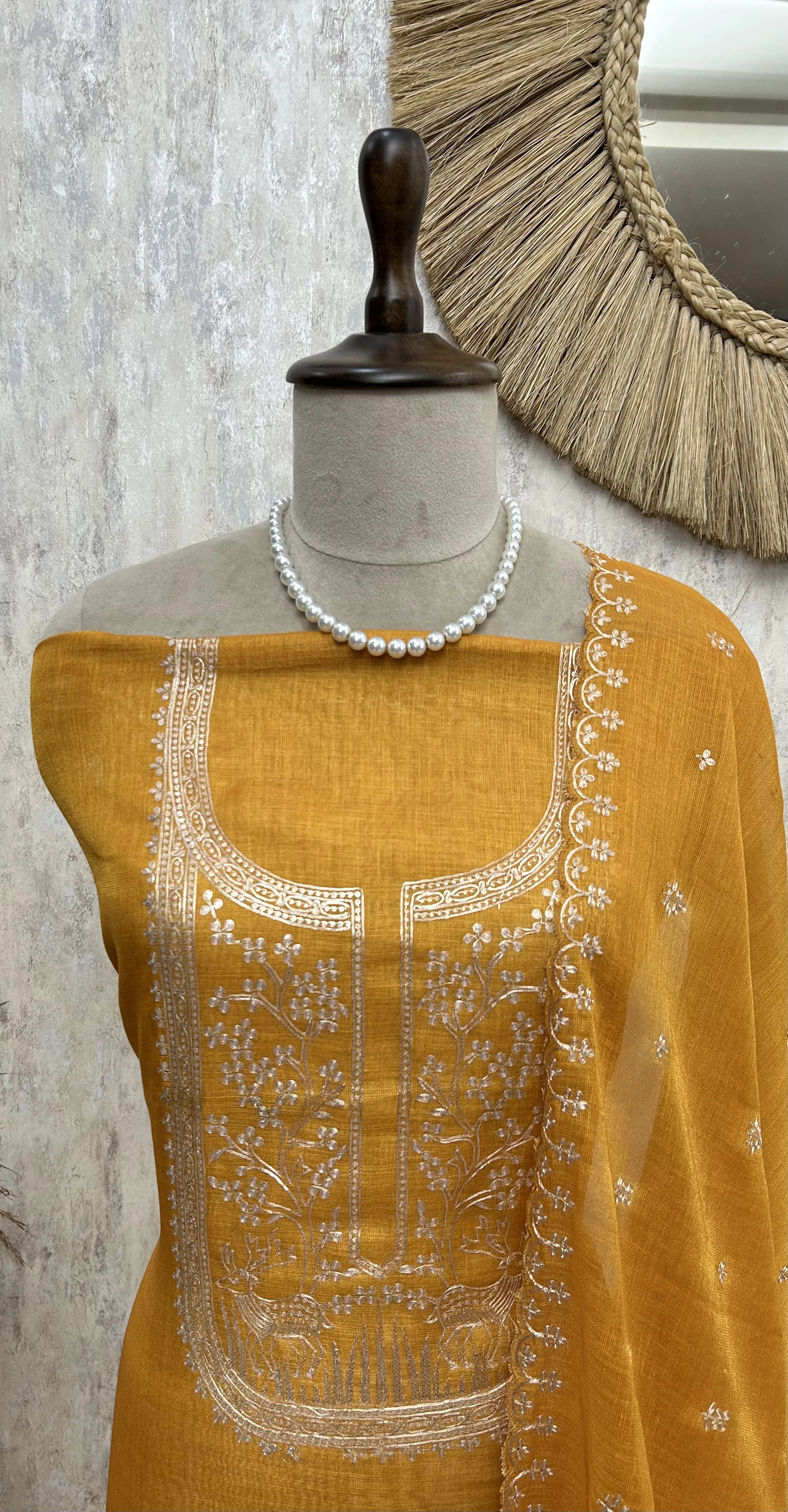 Tissue Linen Unstitched suit with Pita work