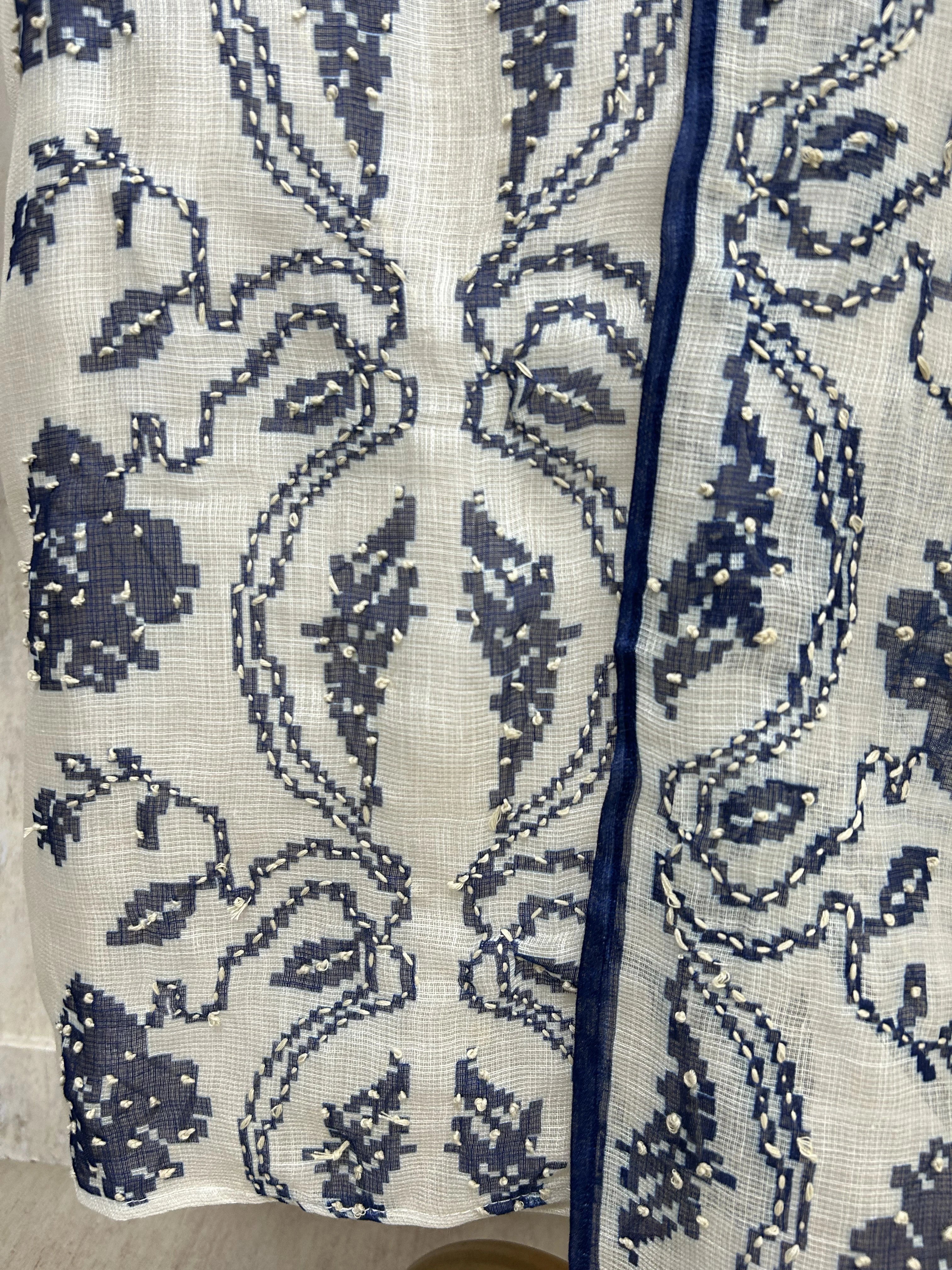 Kota Unstitched Suit Set With Intricate Kantha