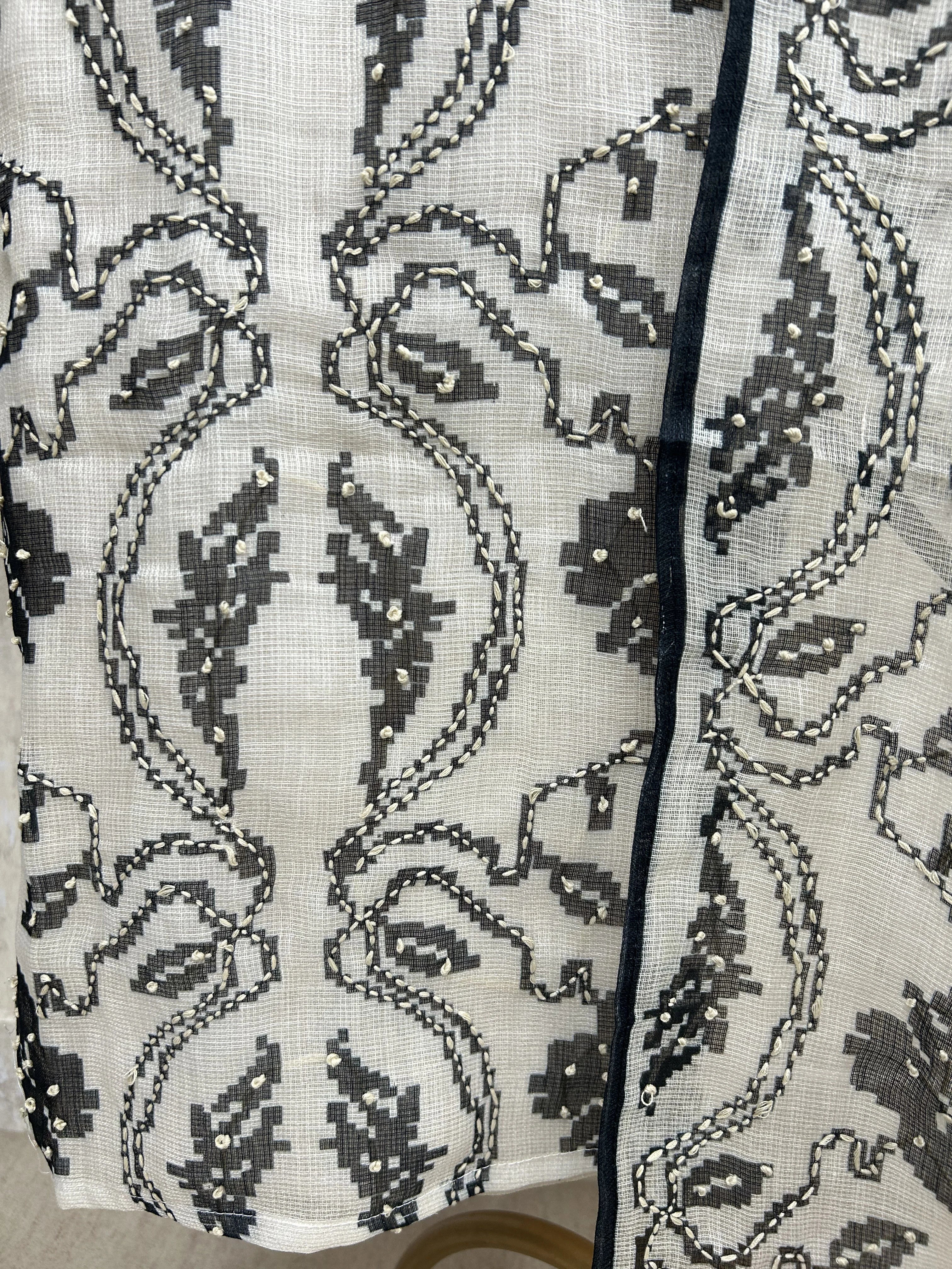 Kota Unstitched Suit Set With Intricate Kantha