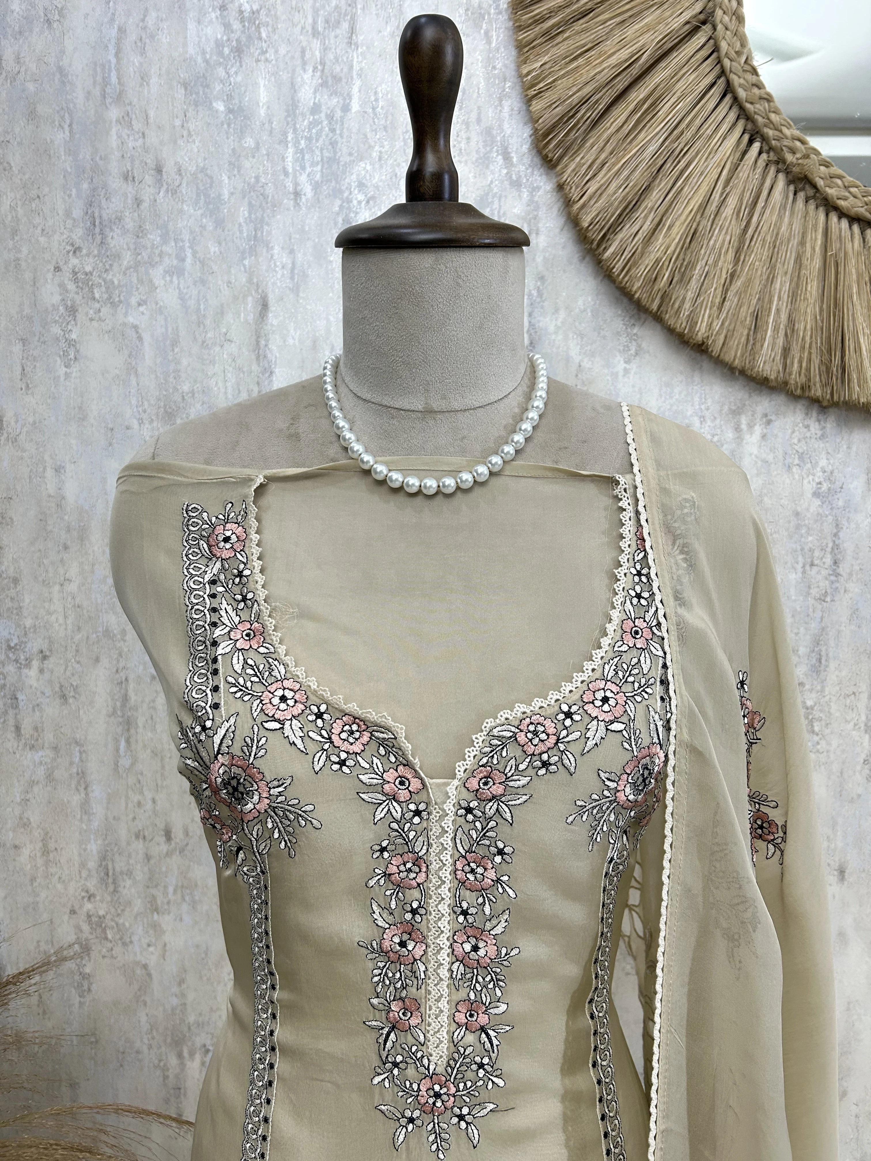 Thread Embroidered Pure Organza Unstitched Suit Set