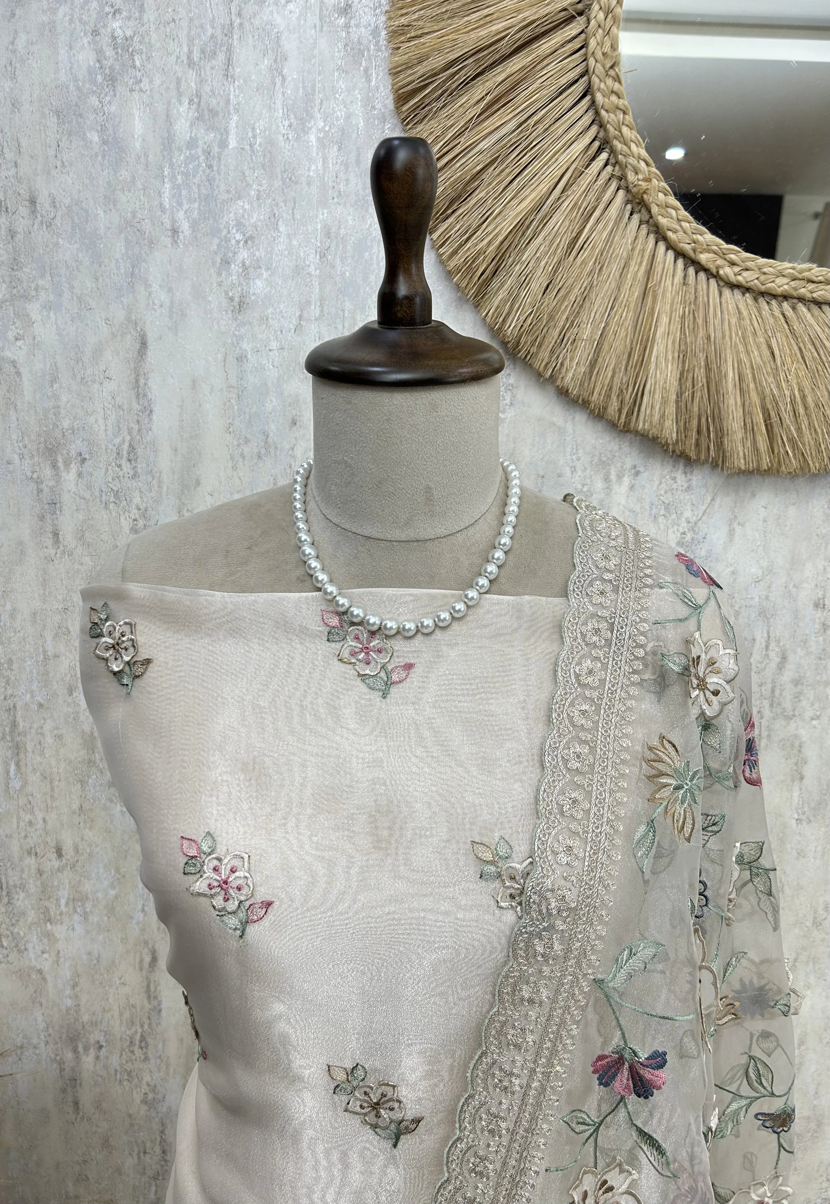 Glass Organza Unstitched Suit with Applique work