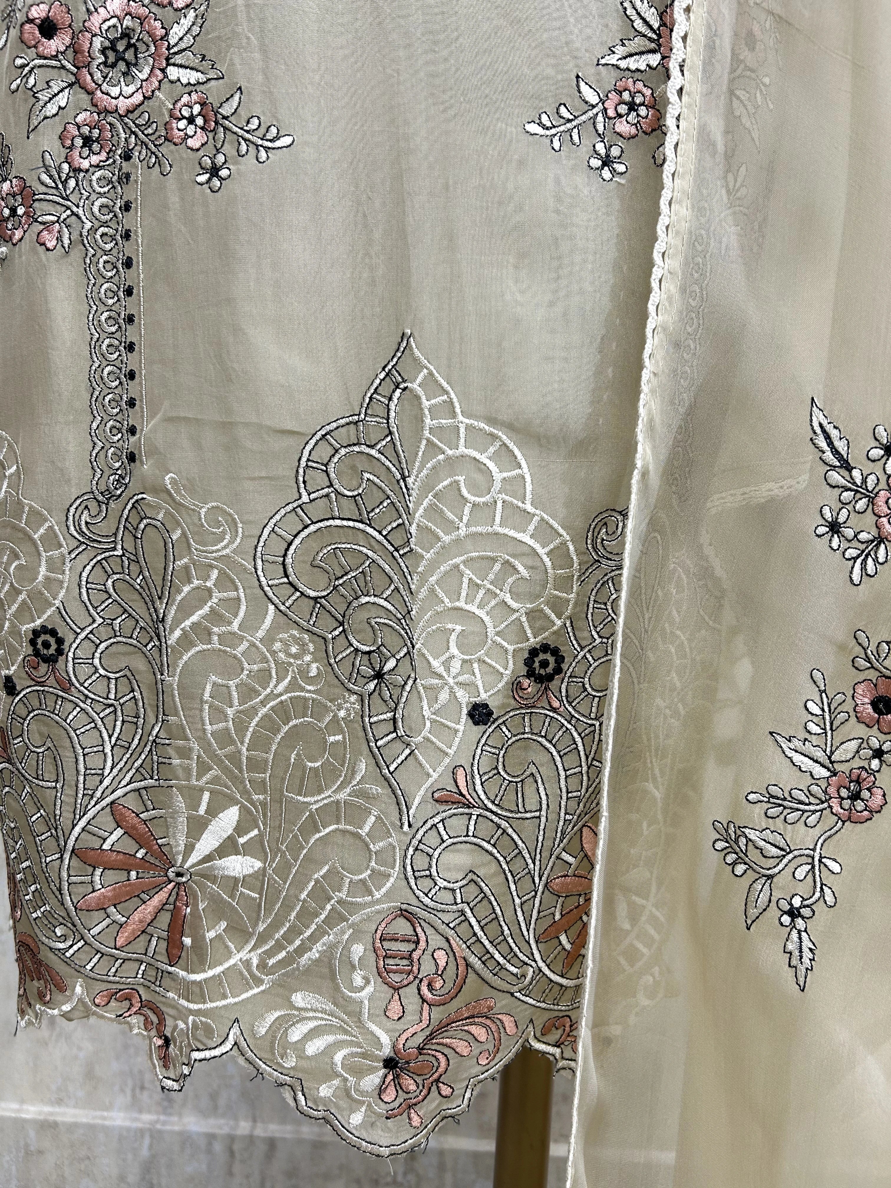 Thread Embroidered Pure Organza Unstitched Suit Set
