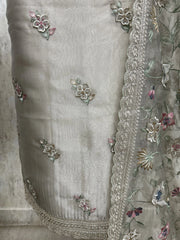 Glass Organza Unstitched Suit with Applique work