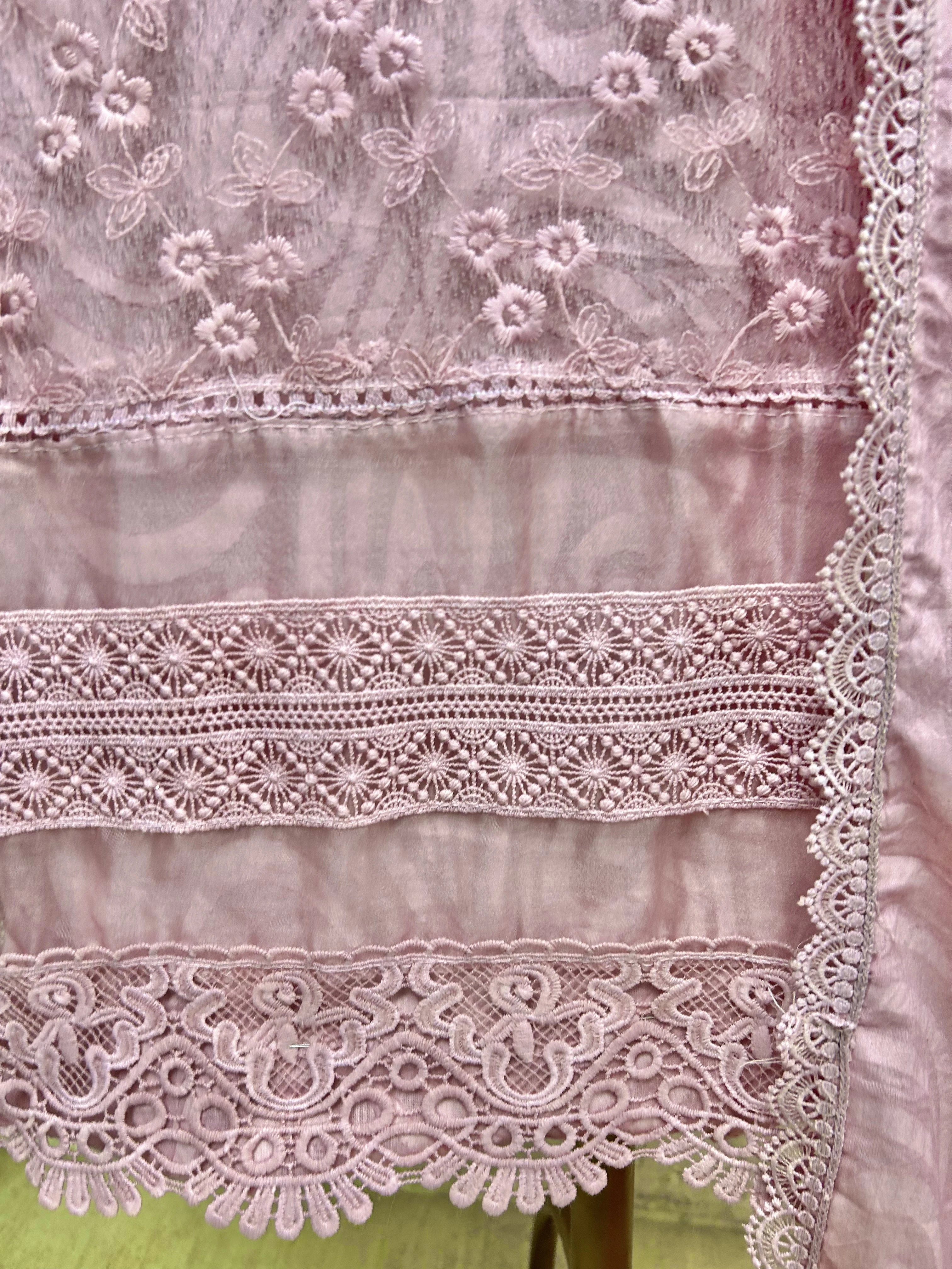 Cotton Base With Organza Panel Unstitched Suit Set