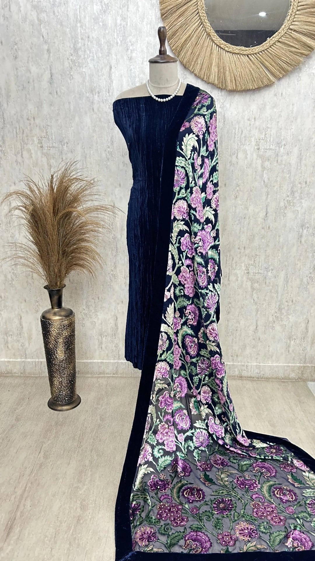 Velvet Unstitched Suit with Brasso Dupatta
