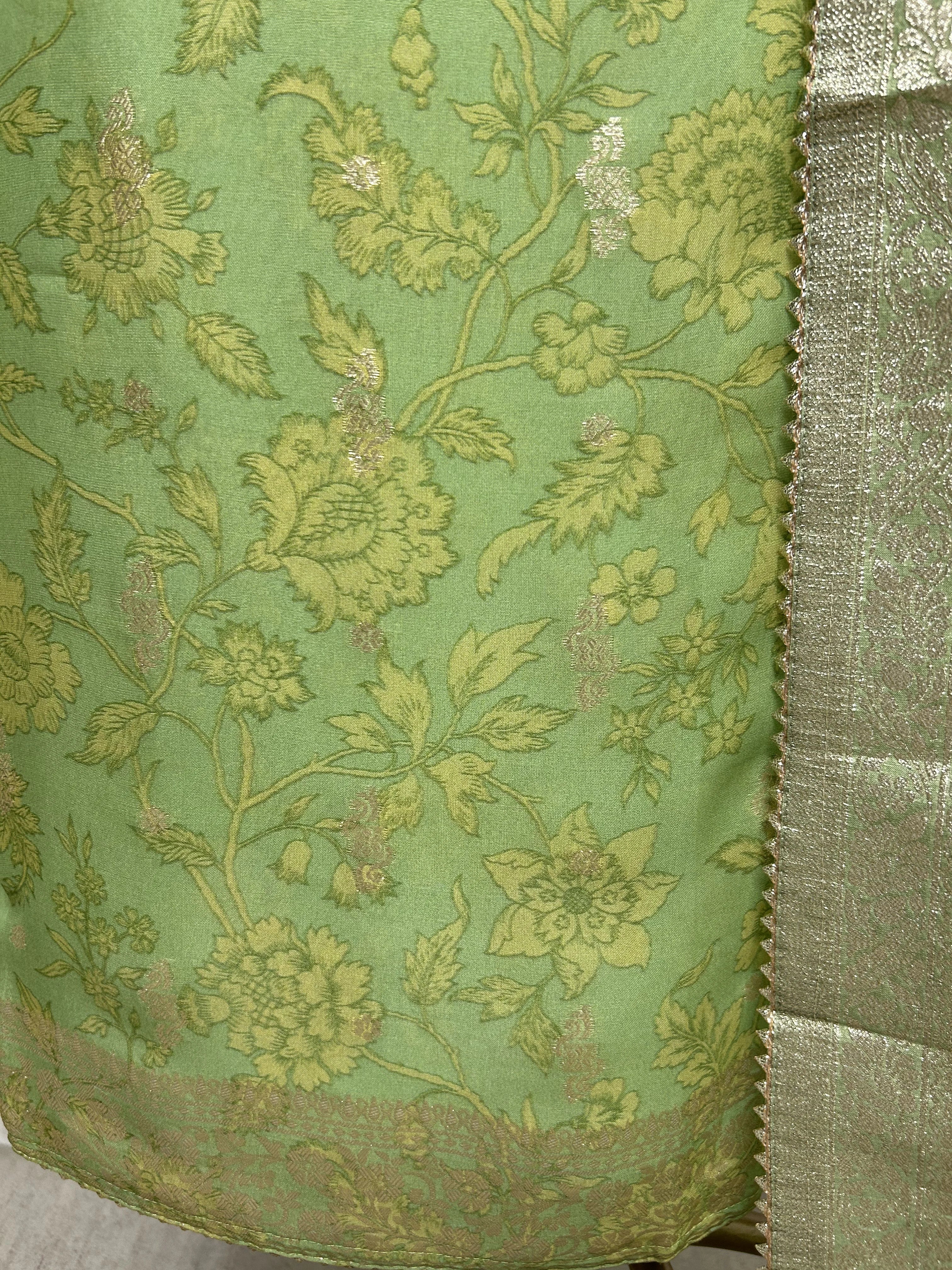 Zardozi Neckline Organza Unstitched Suit Set