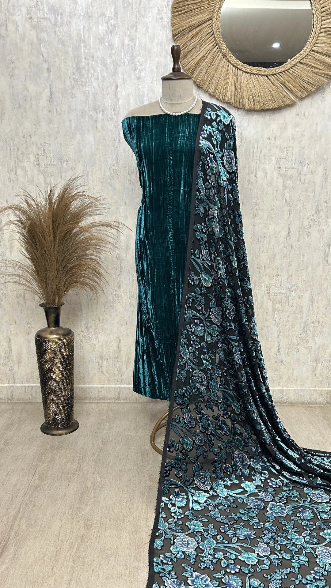 Velvet Unstitched Suit with Brasso Dupatta