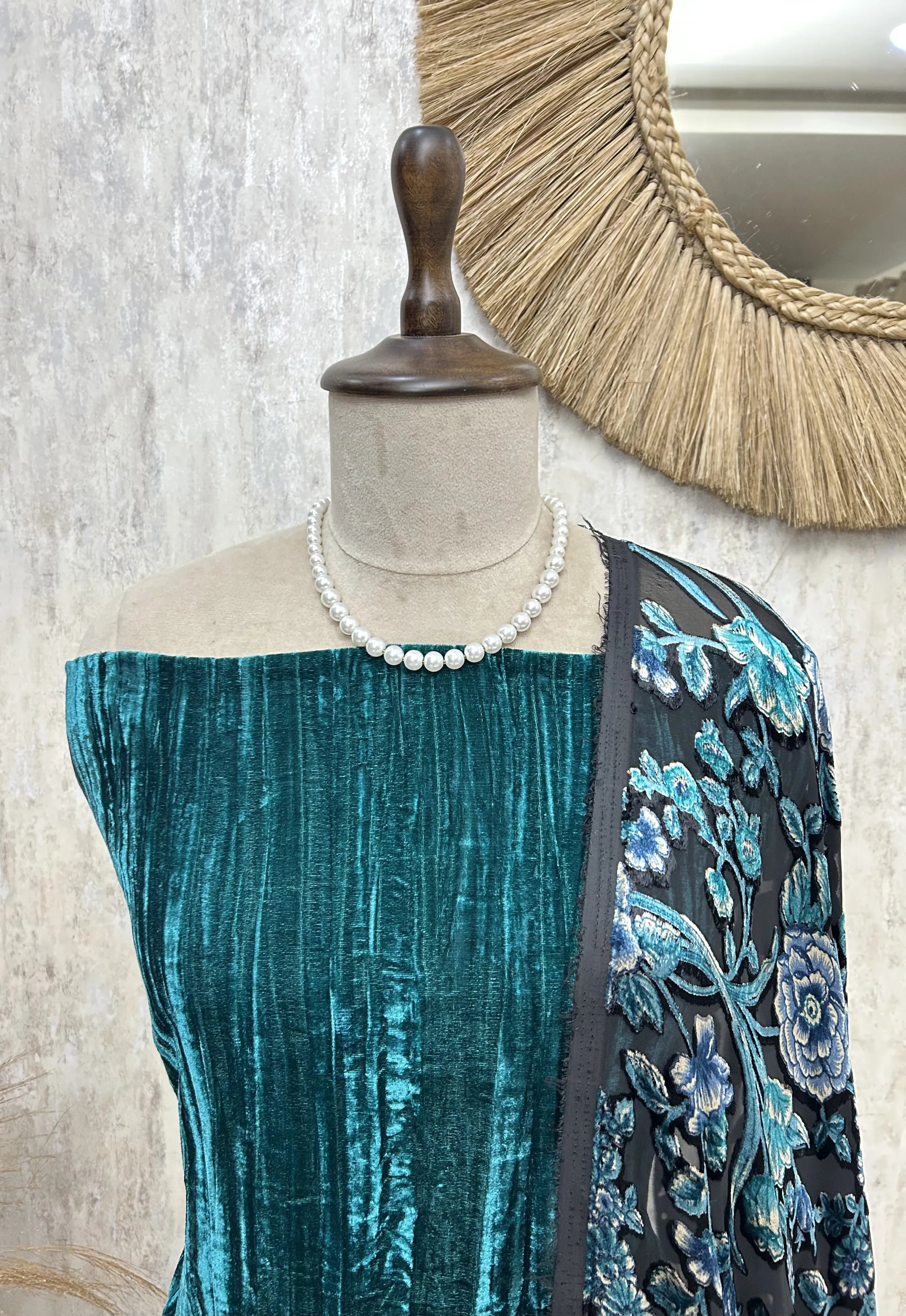 Velvet Unstitched Suit with Brasso Dupatta