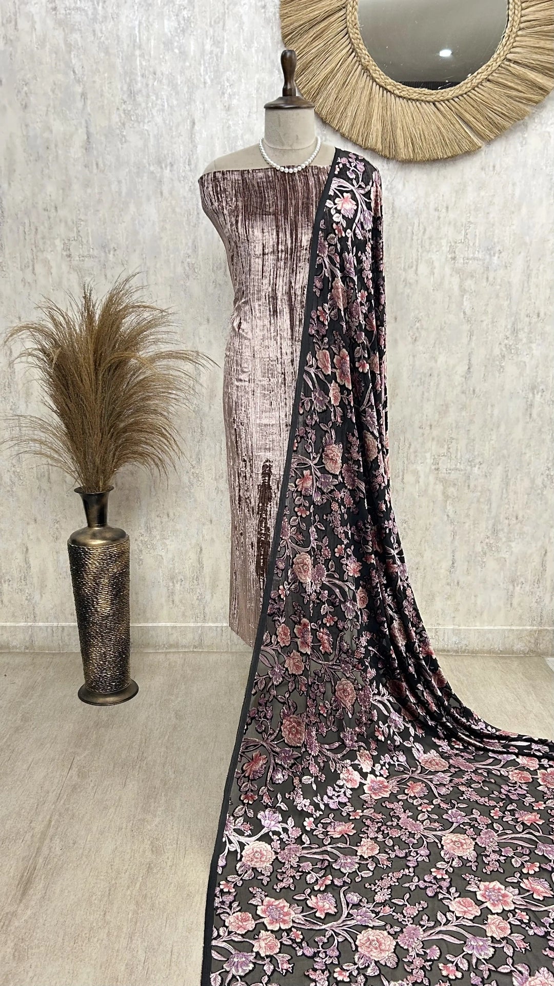 Velvet Unstitched Suit with Brasso Dupatta