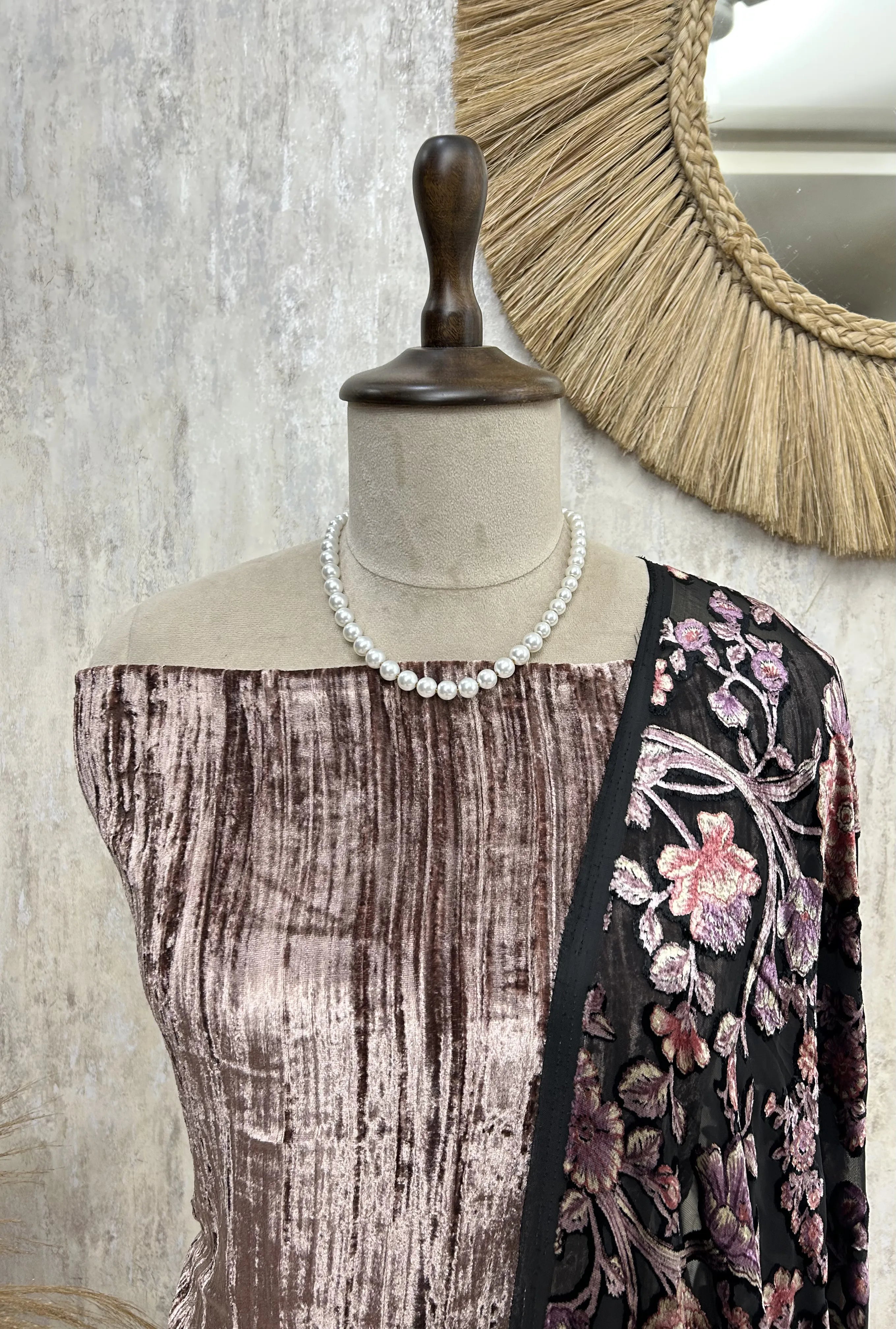 Velvet Unstitched Suit with Brasso Dupatta