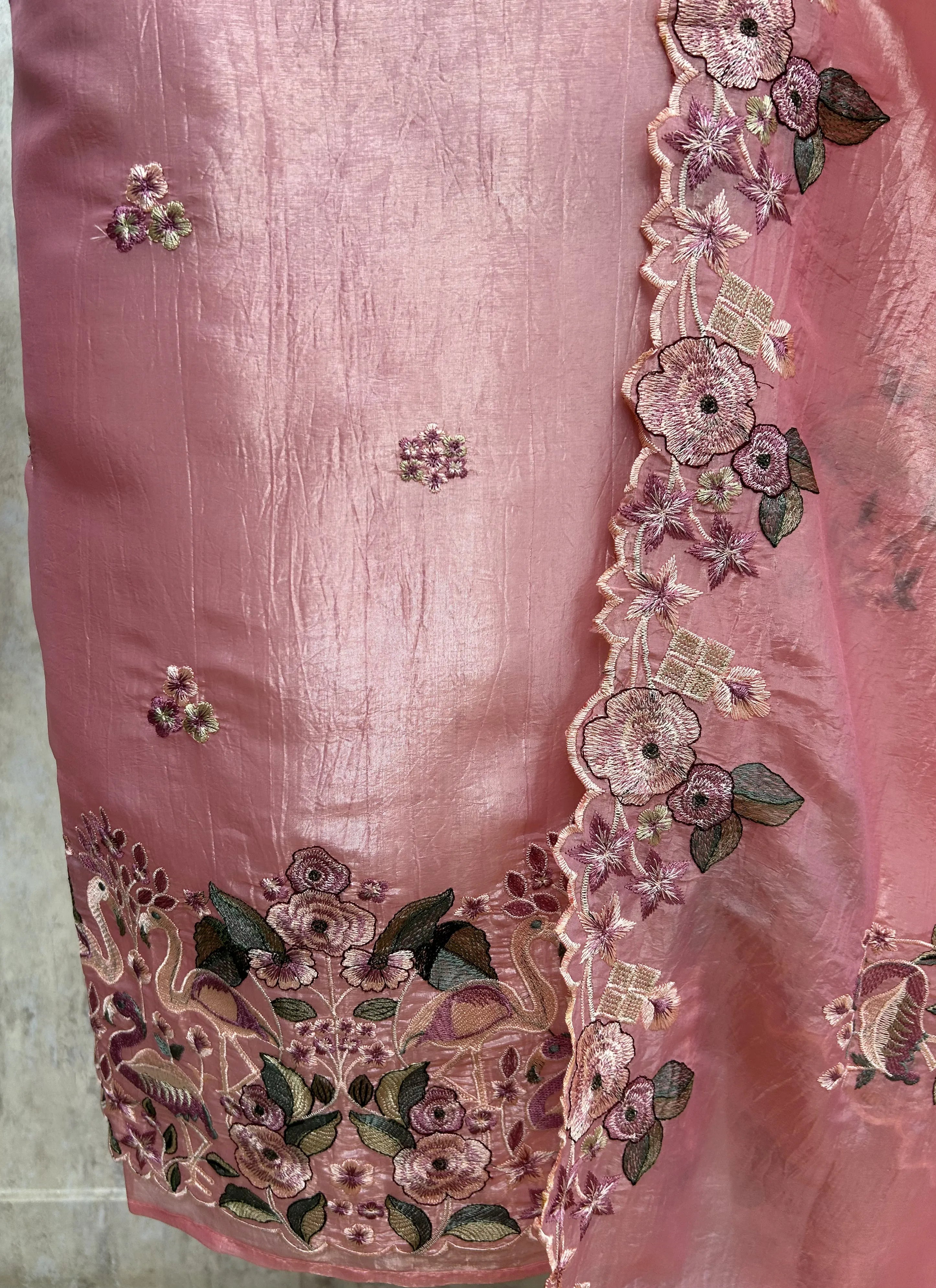 Flamingo Organza Unstitched Suit