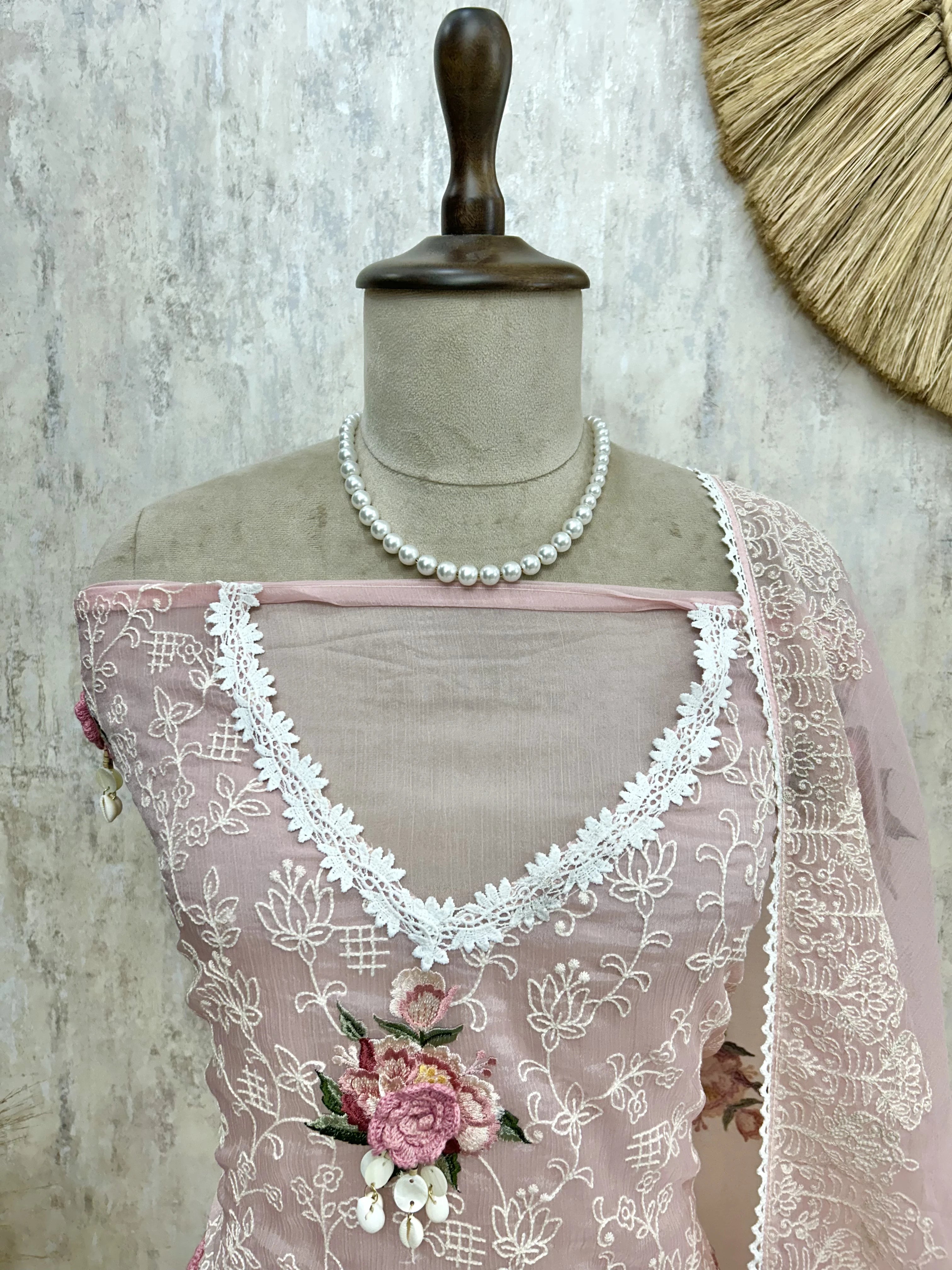 Thread Embroidered Chiffon Organza Unstitched Suit Set