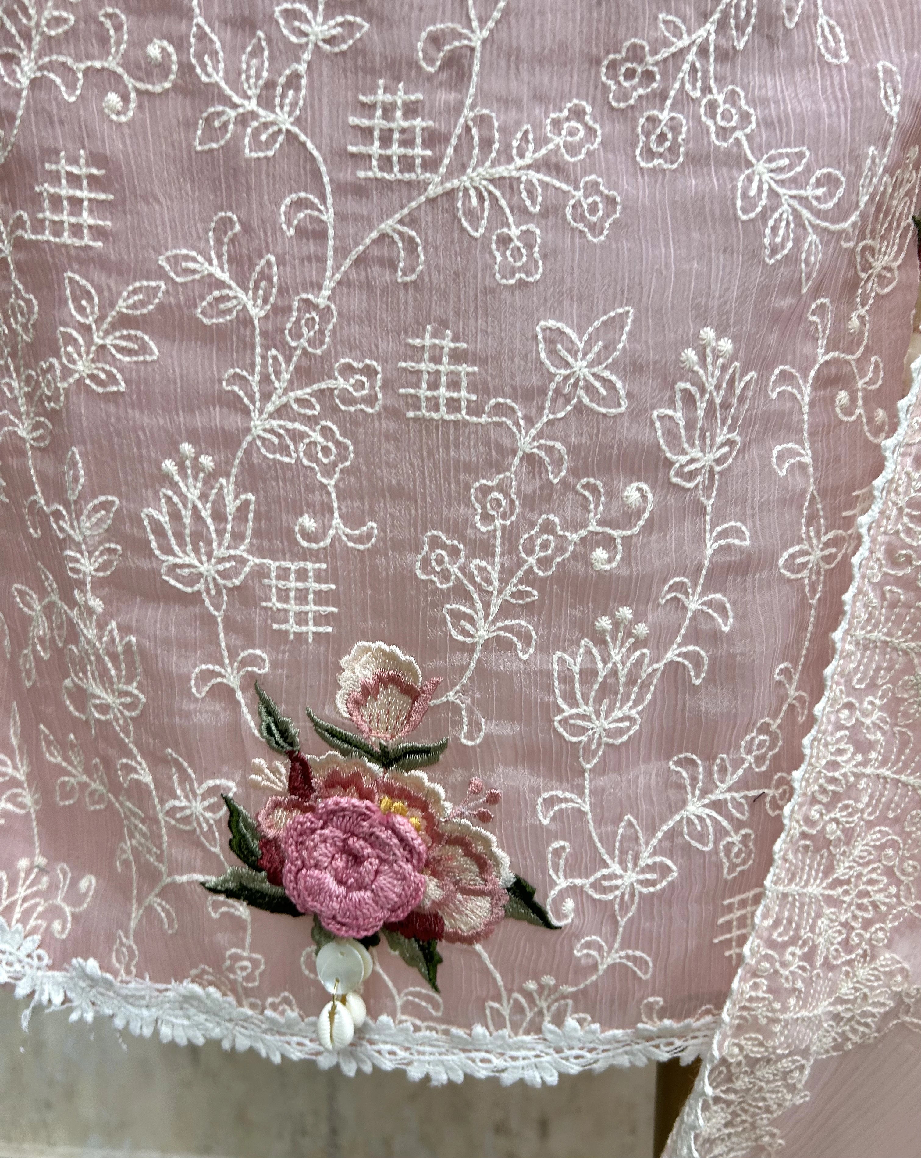 Thread Embroidered Chiffon Organza Unstitched Suit Set