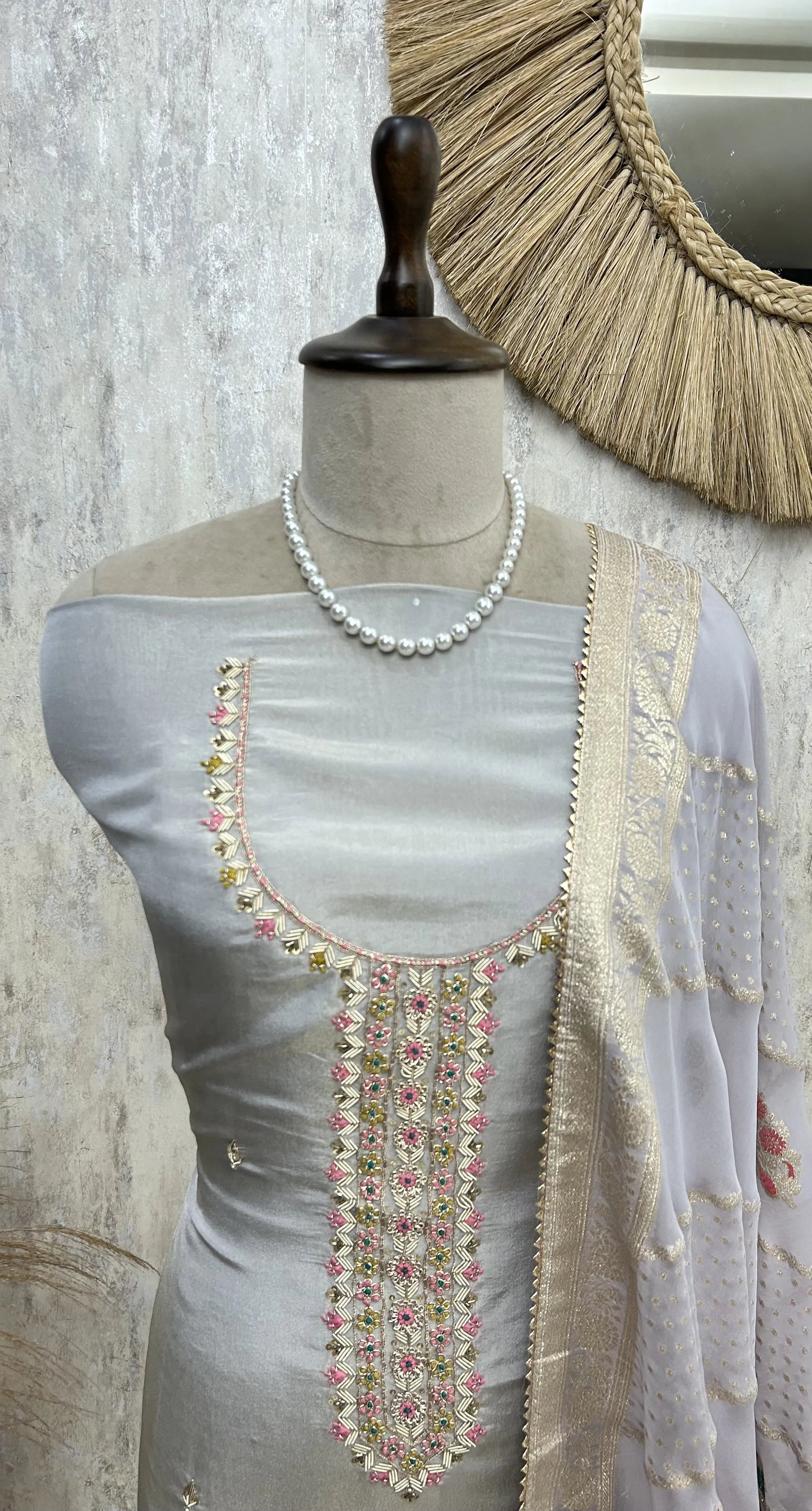 Graceful Tissue Silk Unstitched Suit