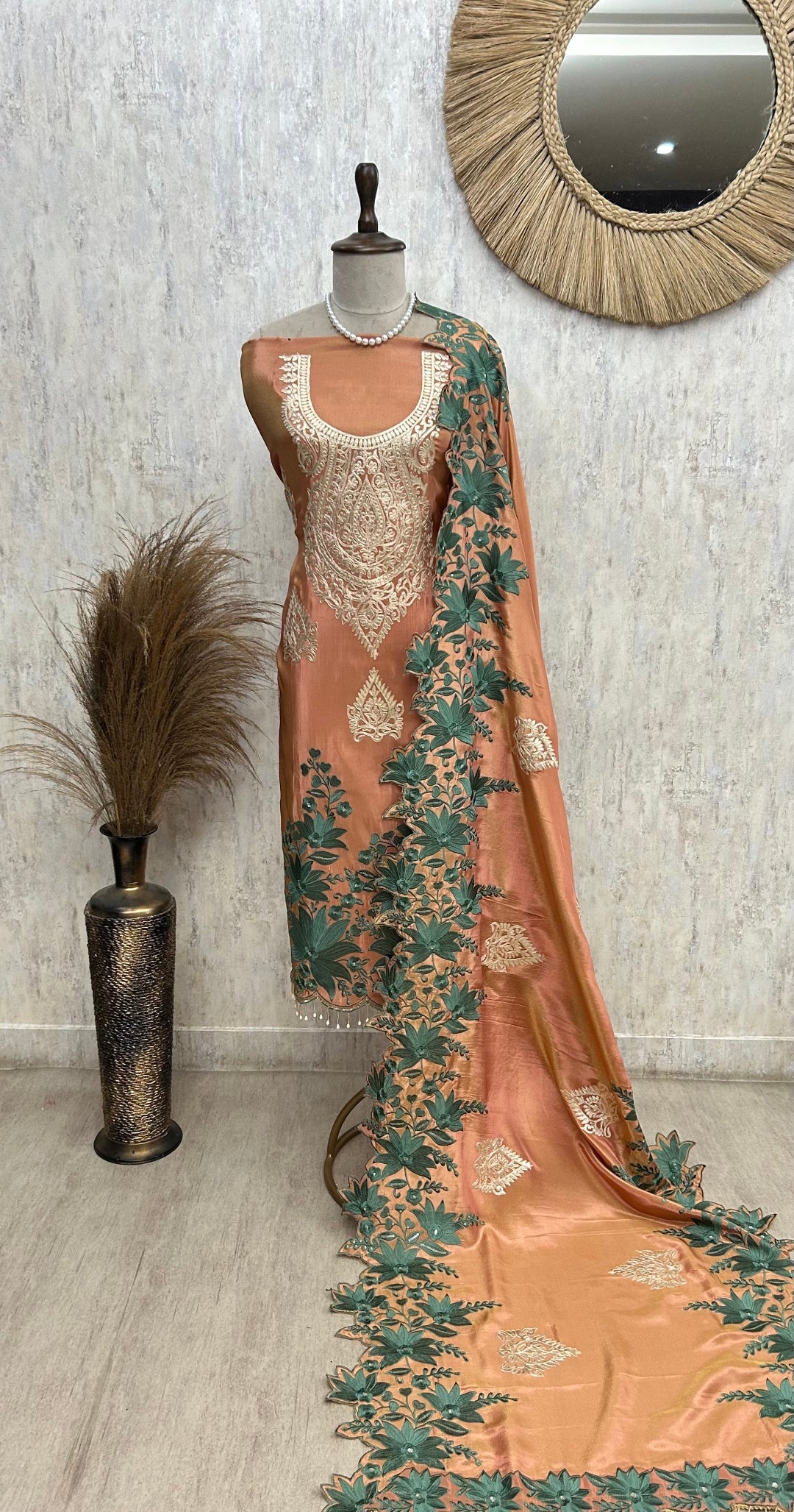 Tissue Unstitched Suit Set With Tissue Dupatta