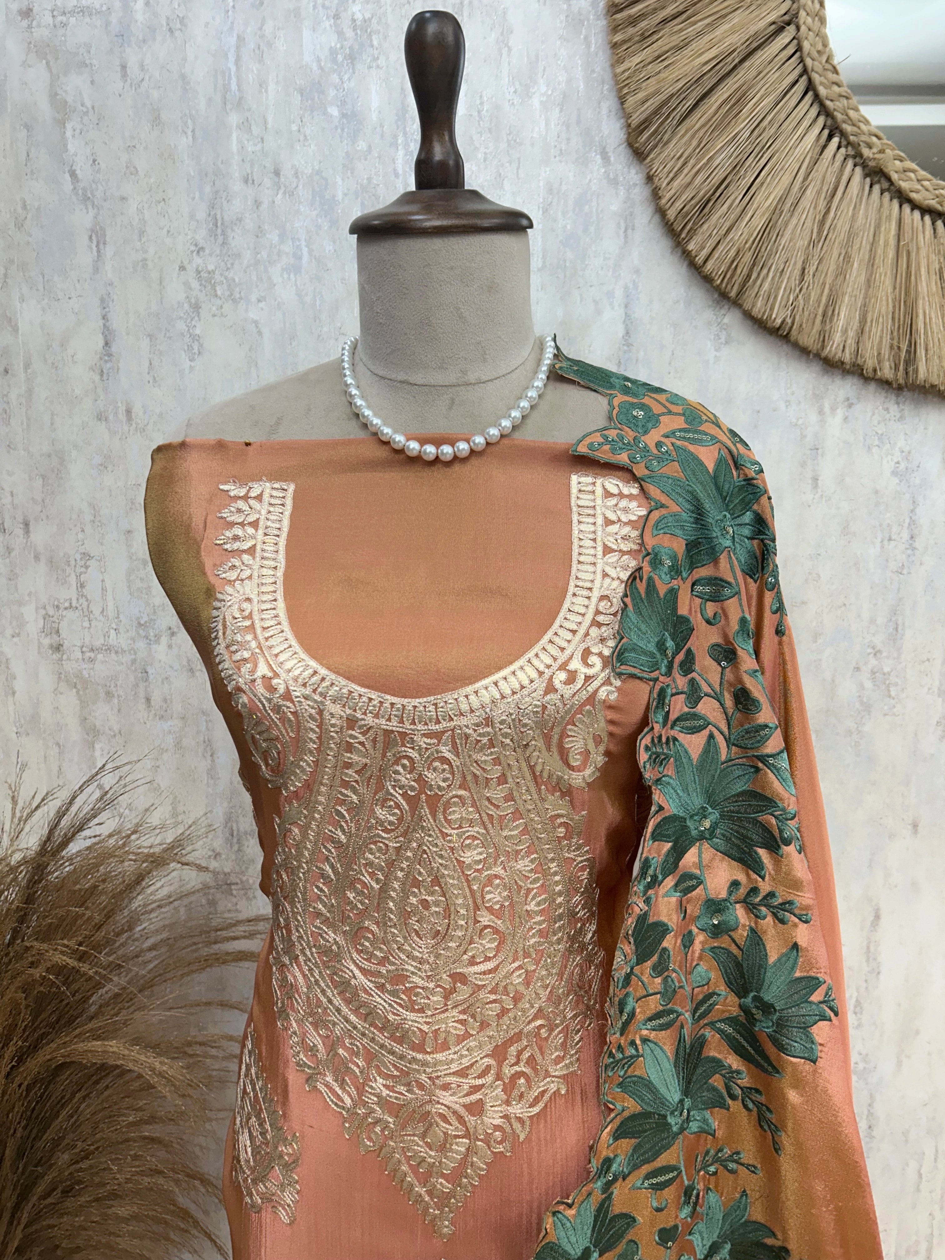 Tissue Unstitched Suit Set With Tissue Dupatta
