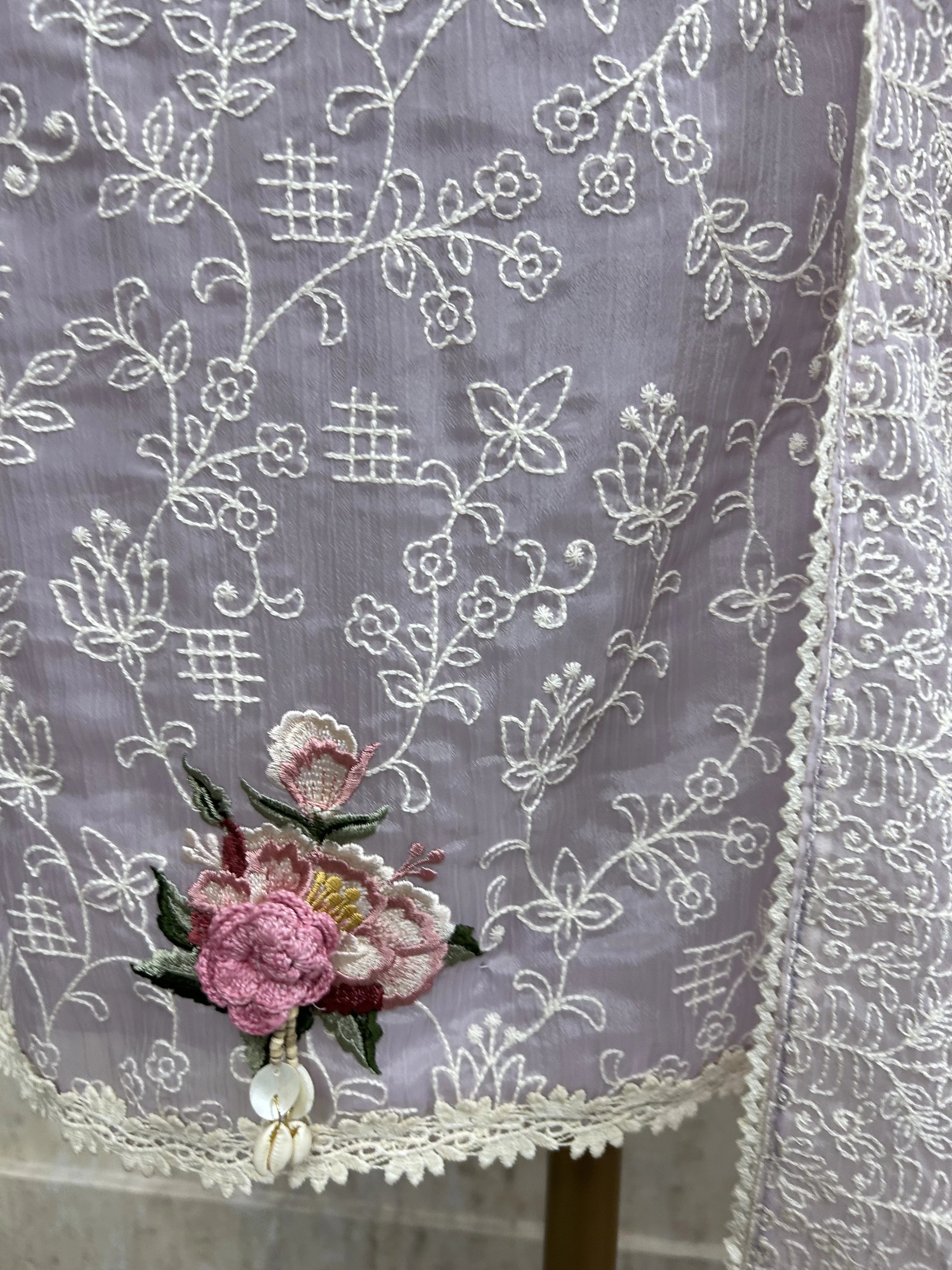 Thread Embroidered Chiffon Organza Unstitched Suit Set