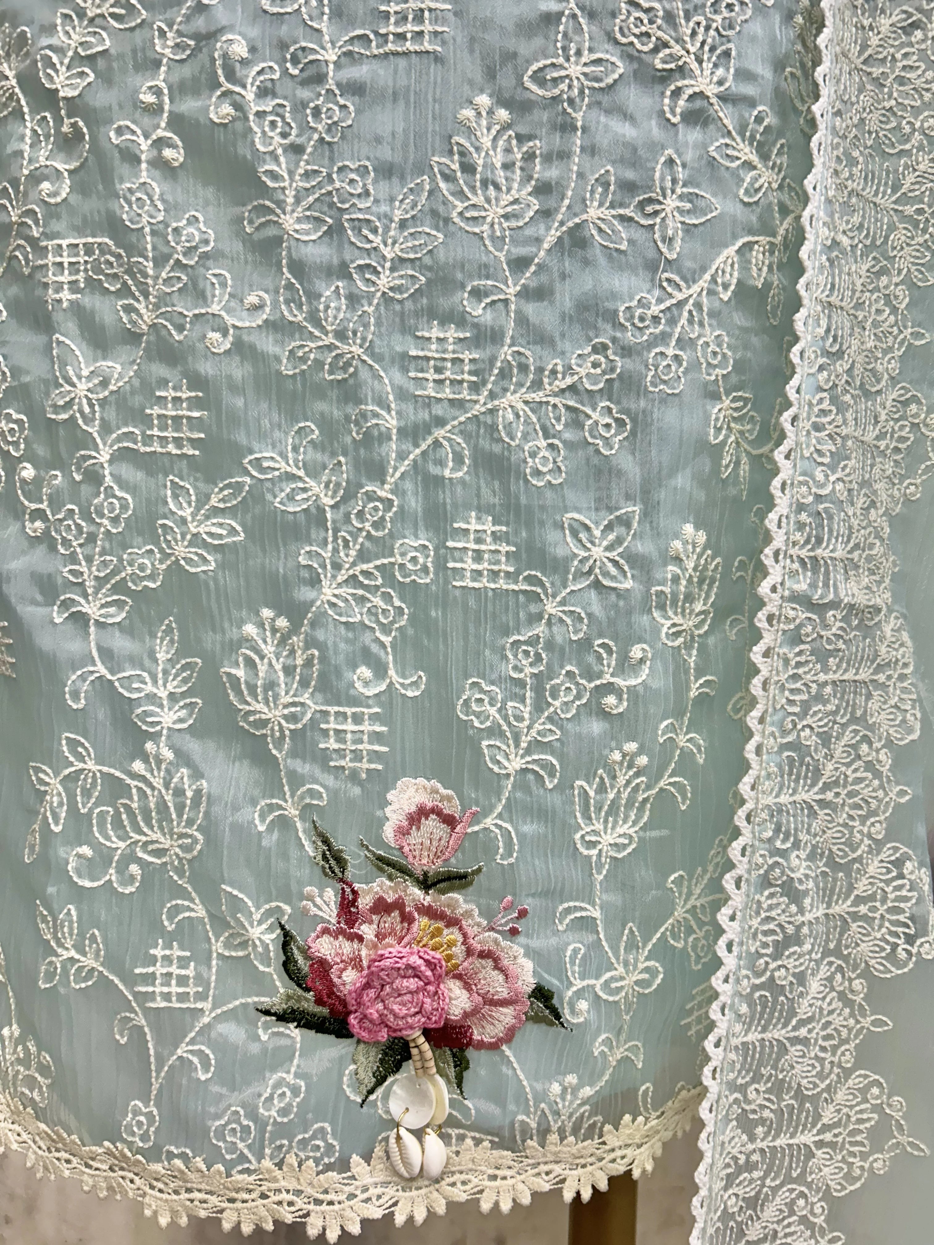 Thread Embroidered Chiffon Organza Unstitched Suit Set
