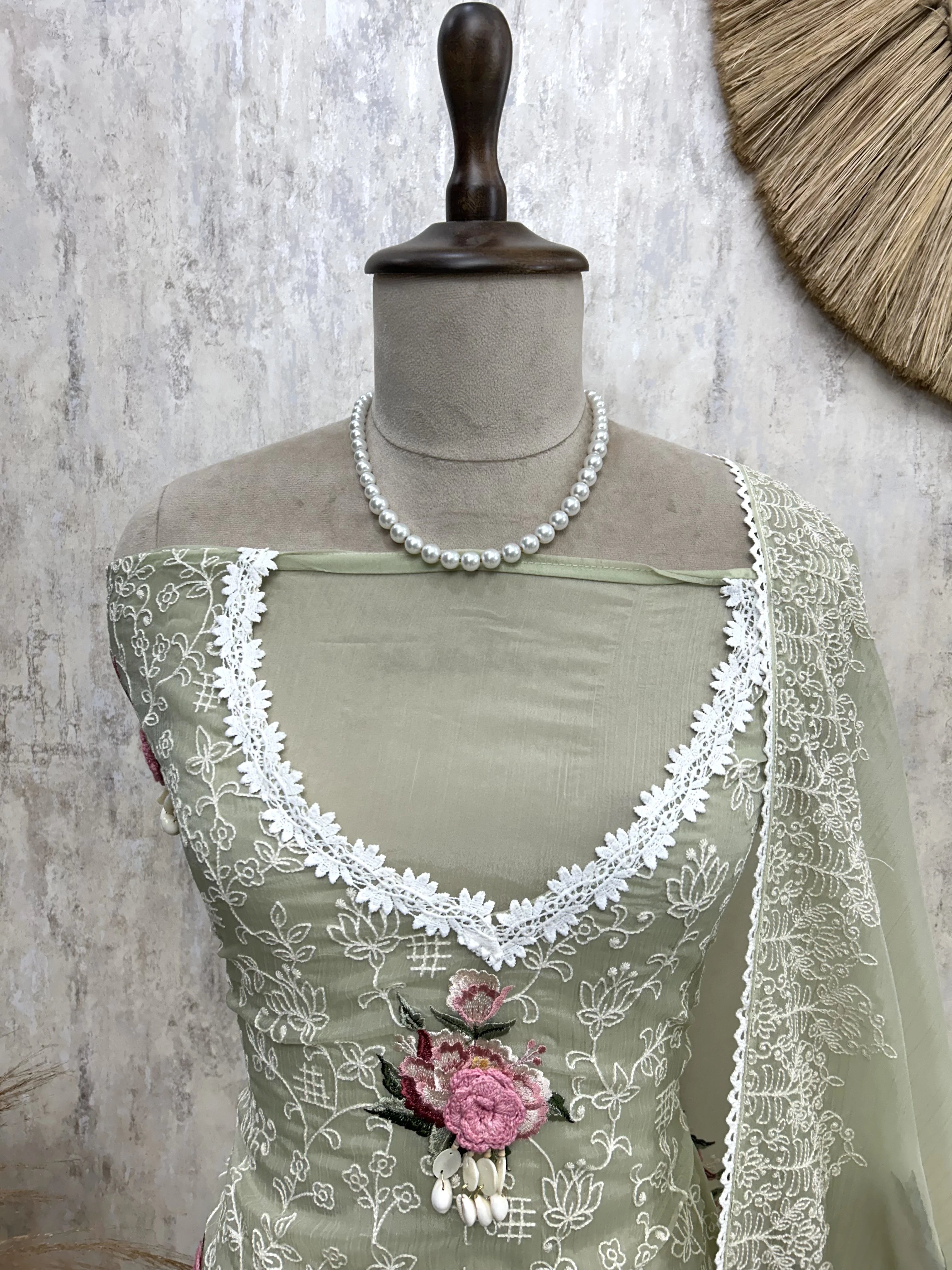 Thread Embroidered Chiffon Organza Unstitched Suit Set