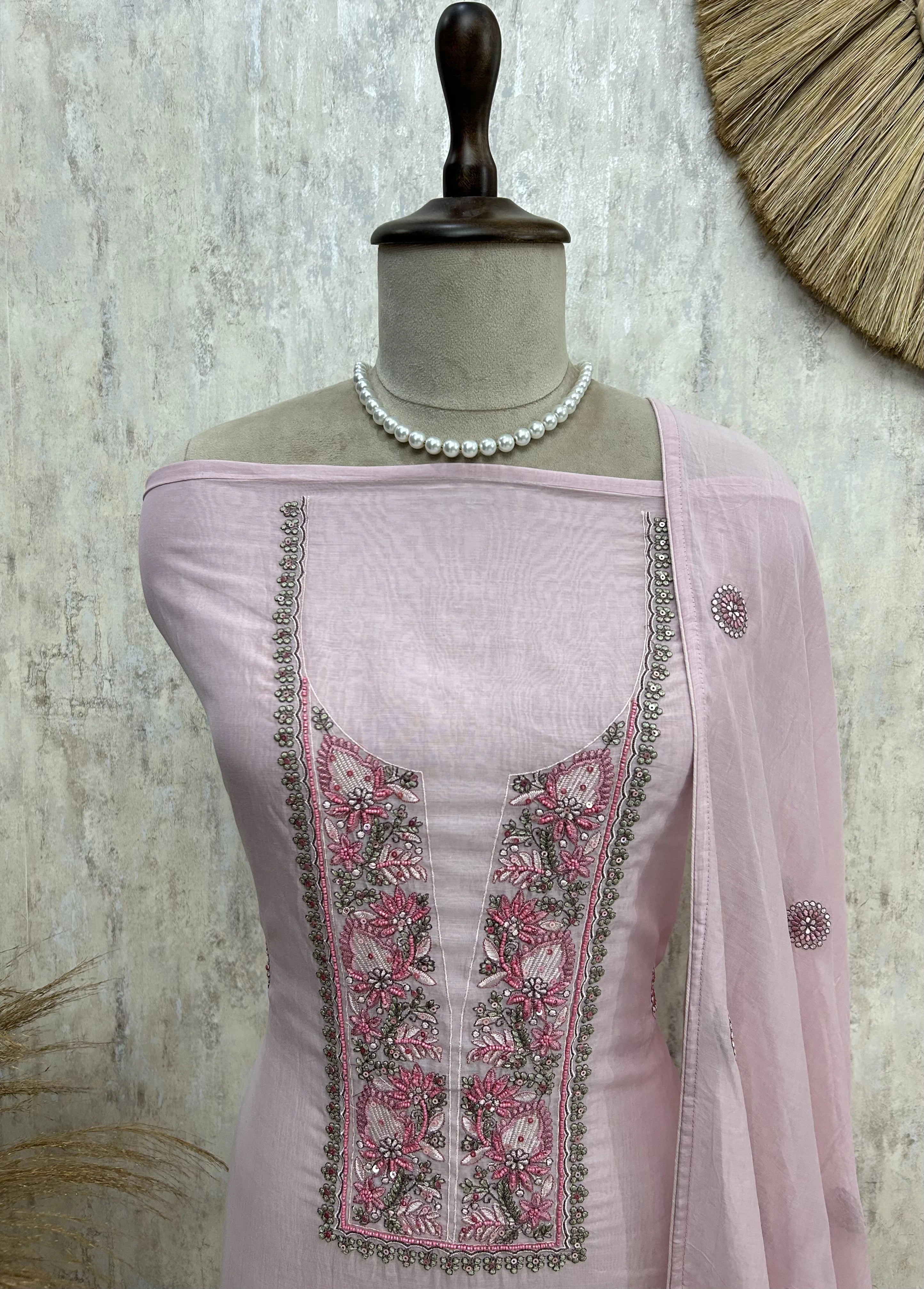 Embroidered Neckline Mul Unstitched Suit Set