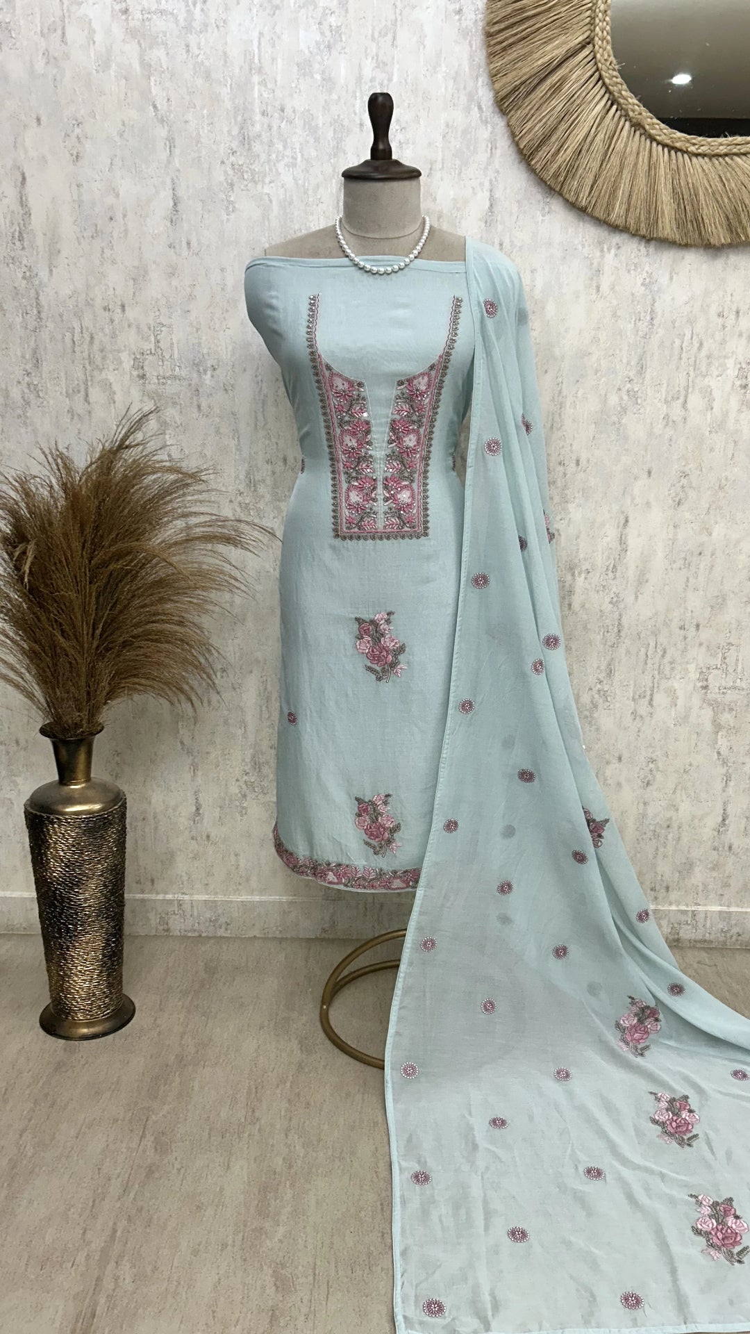 Embroidered Neckline Mul Unstitched Suit Set