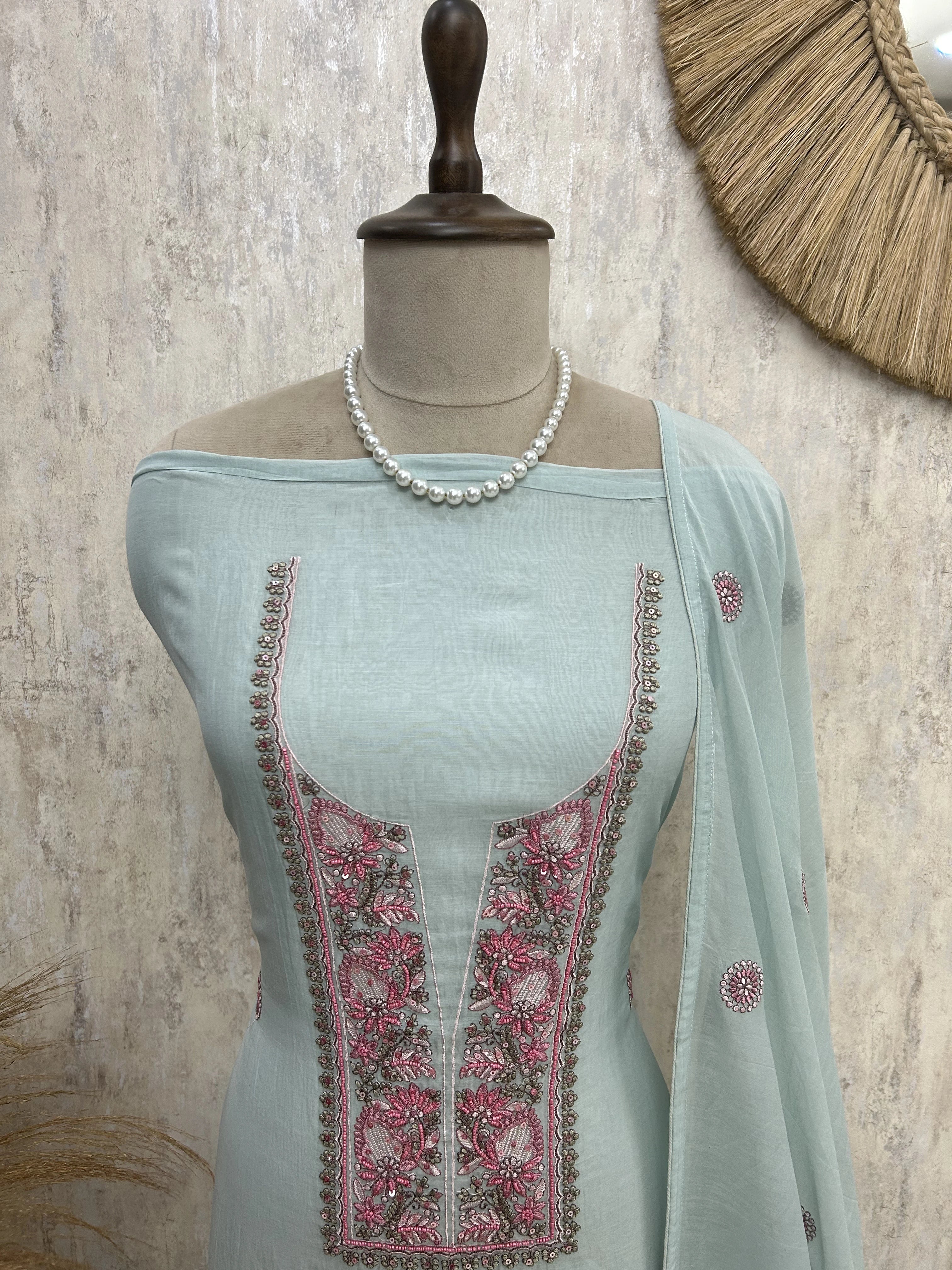 Embroidered Neckline Mul Unstitched Suit Set