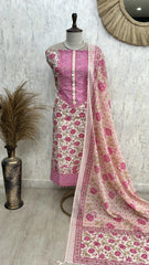 Cotton Unstitched Suit Set With Lace & Print Work