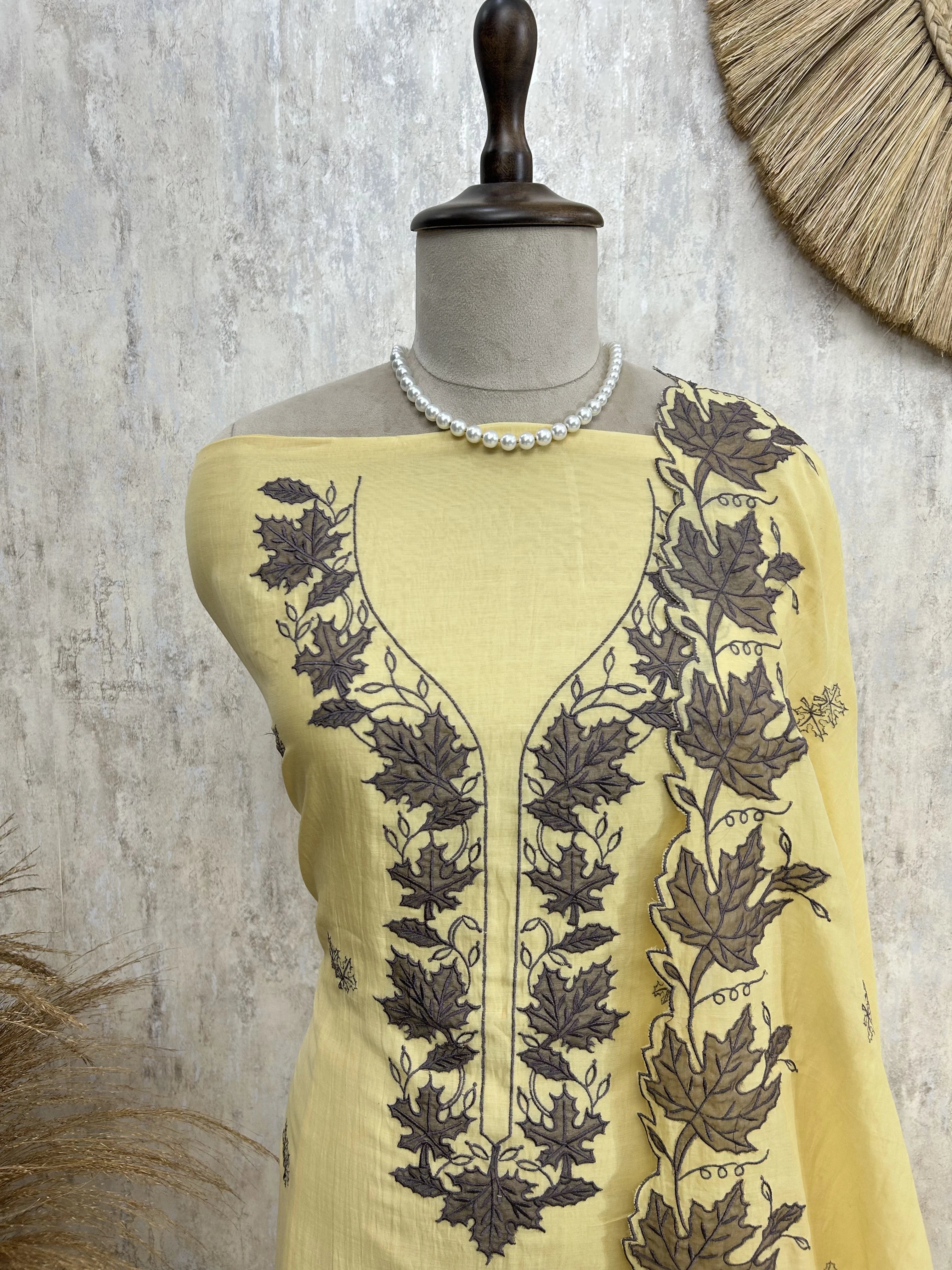 Maple Leaf Embroidery Mul Unstitched Suit Set