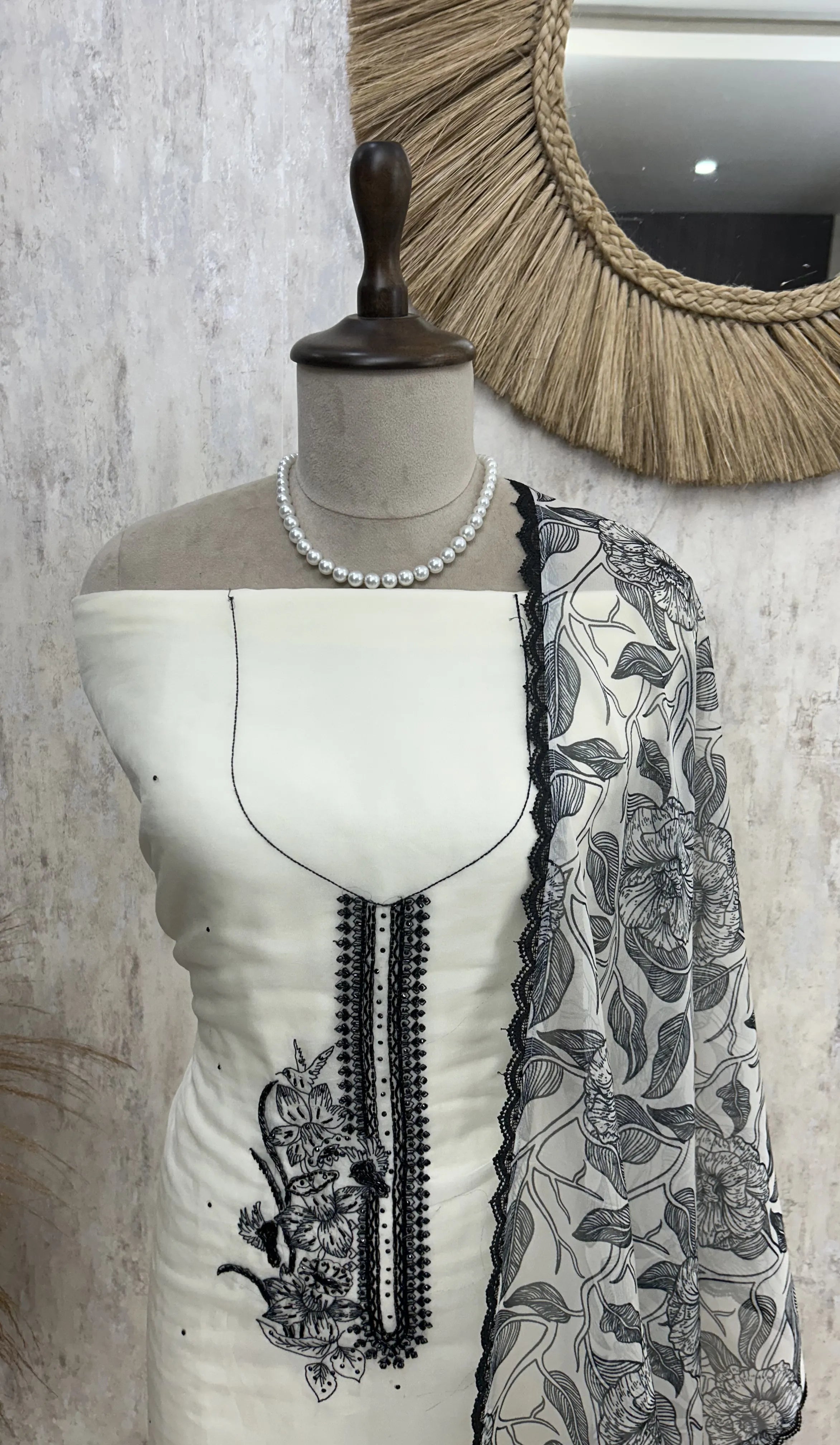 Elegant White Organza Unstitched Suit