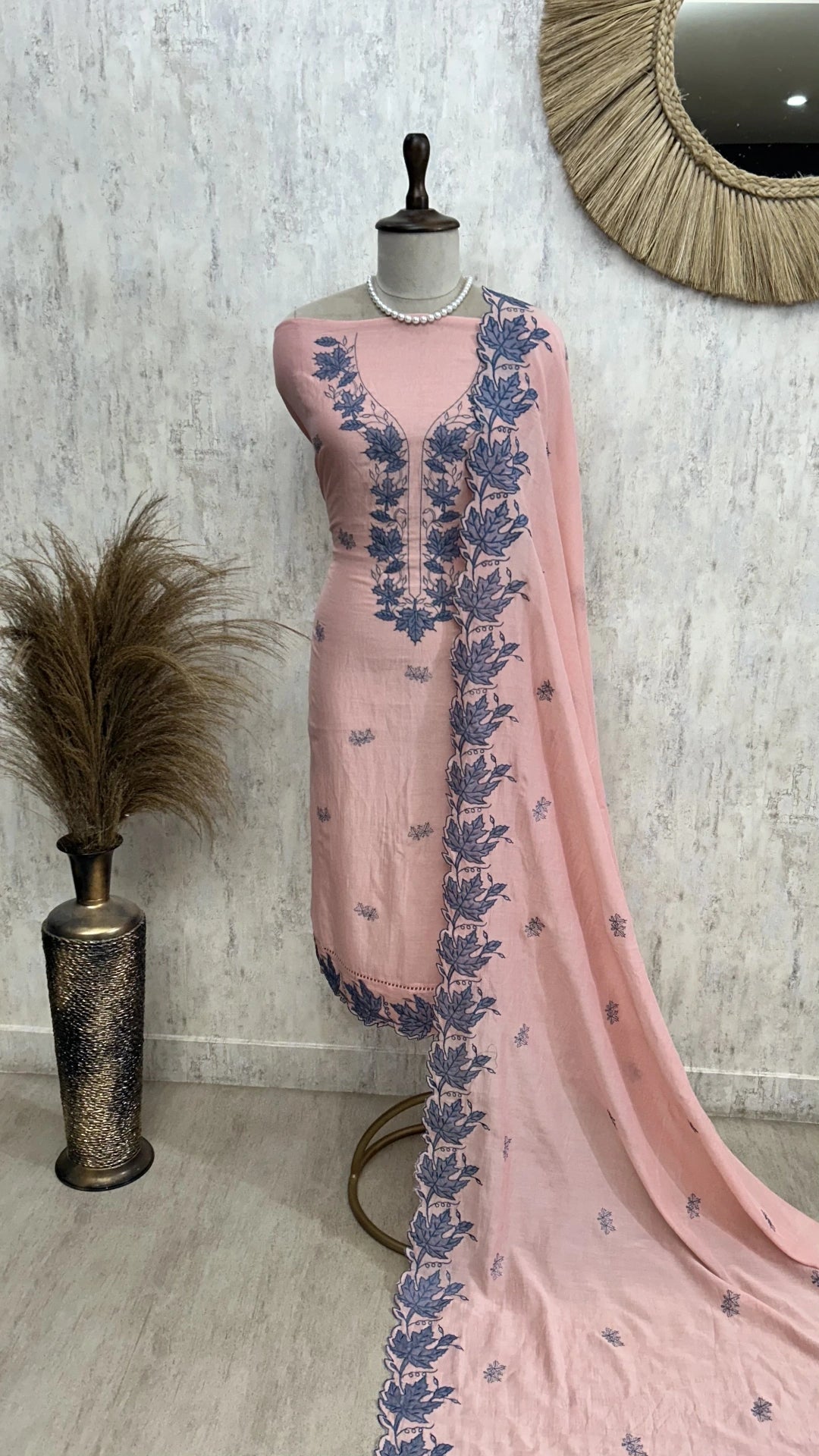 Maple Leaf Embroidery Mul Unstitched Suit Set
