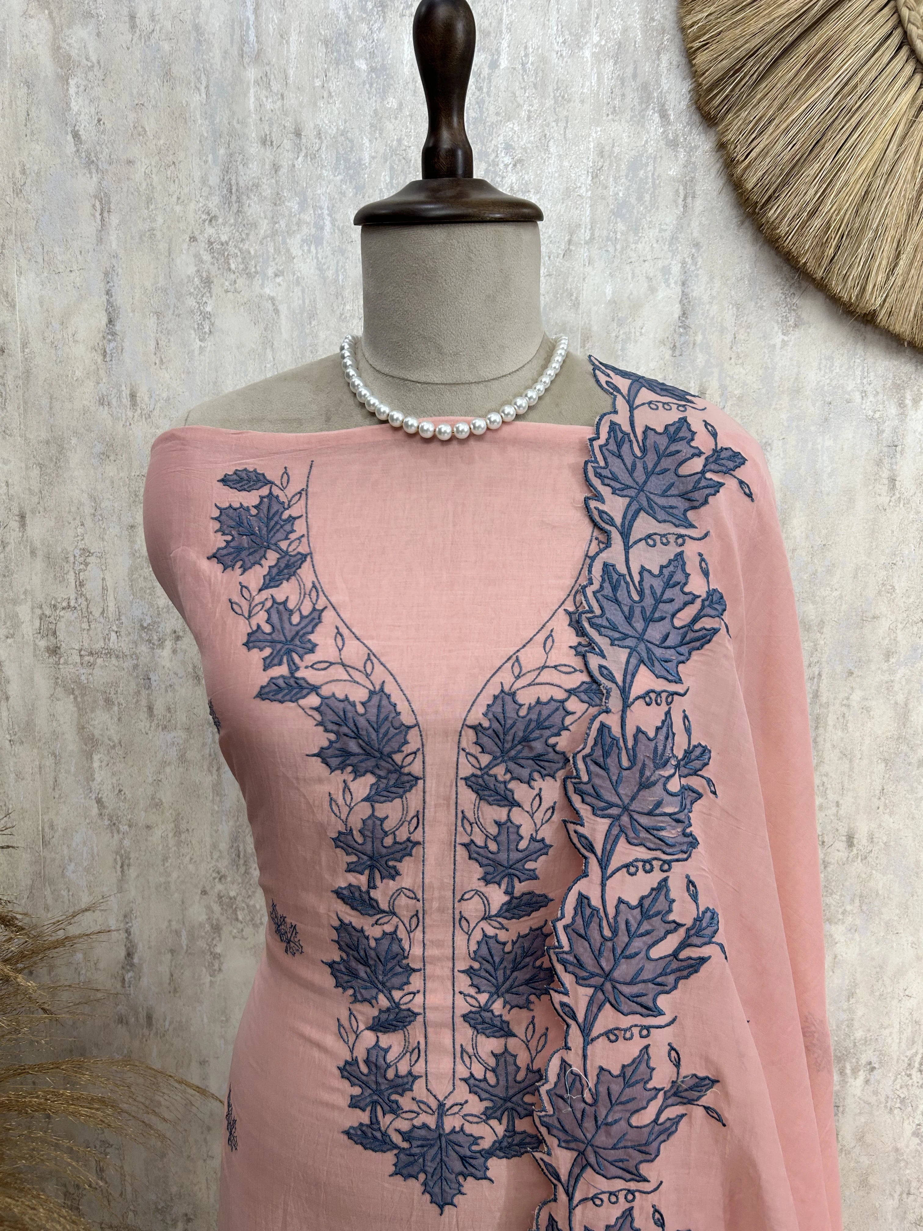 Maple Leaf Embroidery Mul Unstitched Suit Set