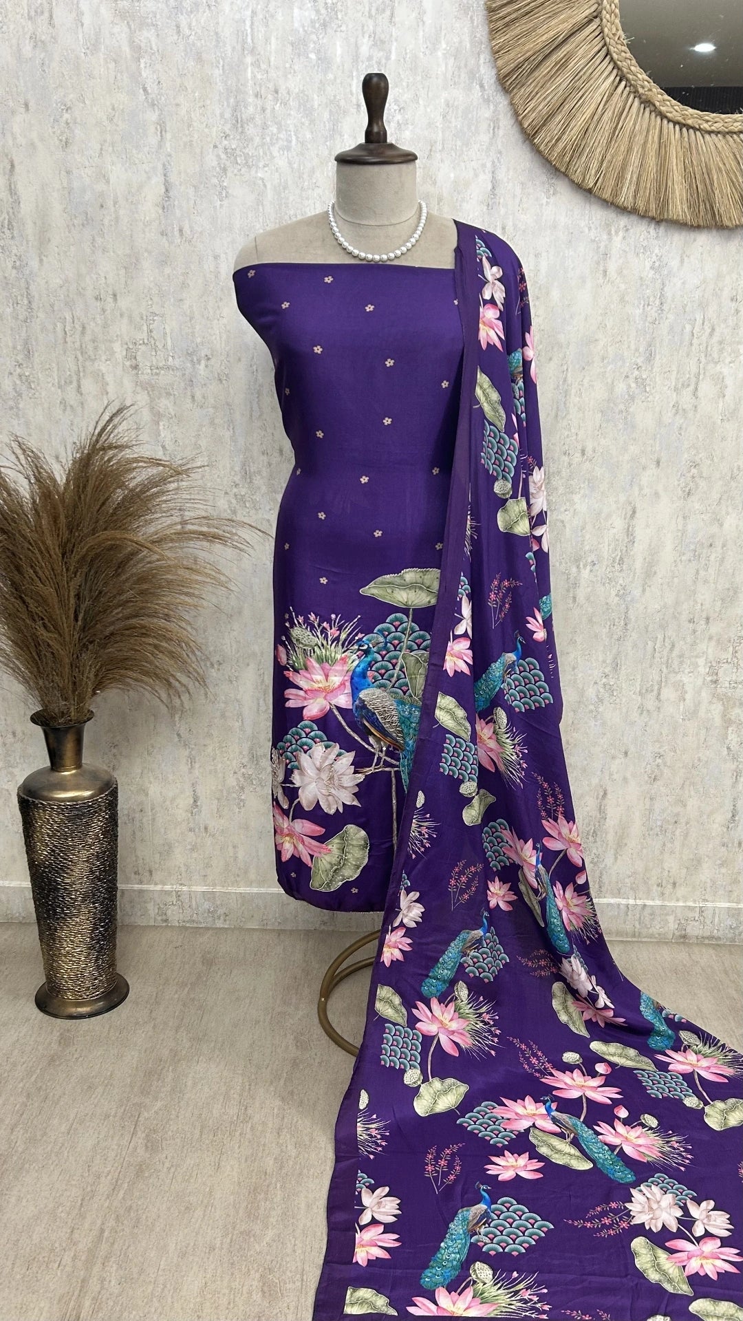 Peacock Print Muslin Unstitched Suit Set