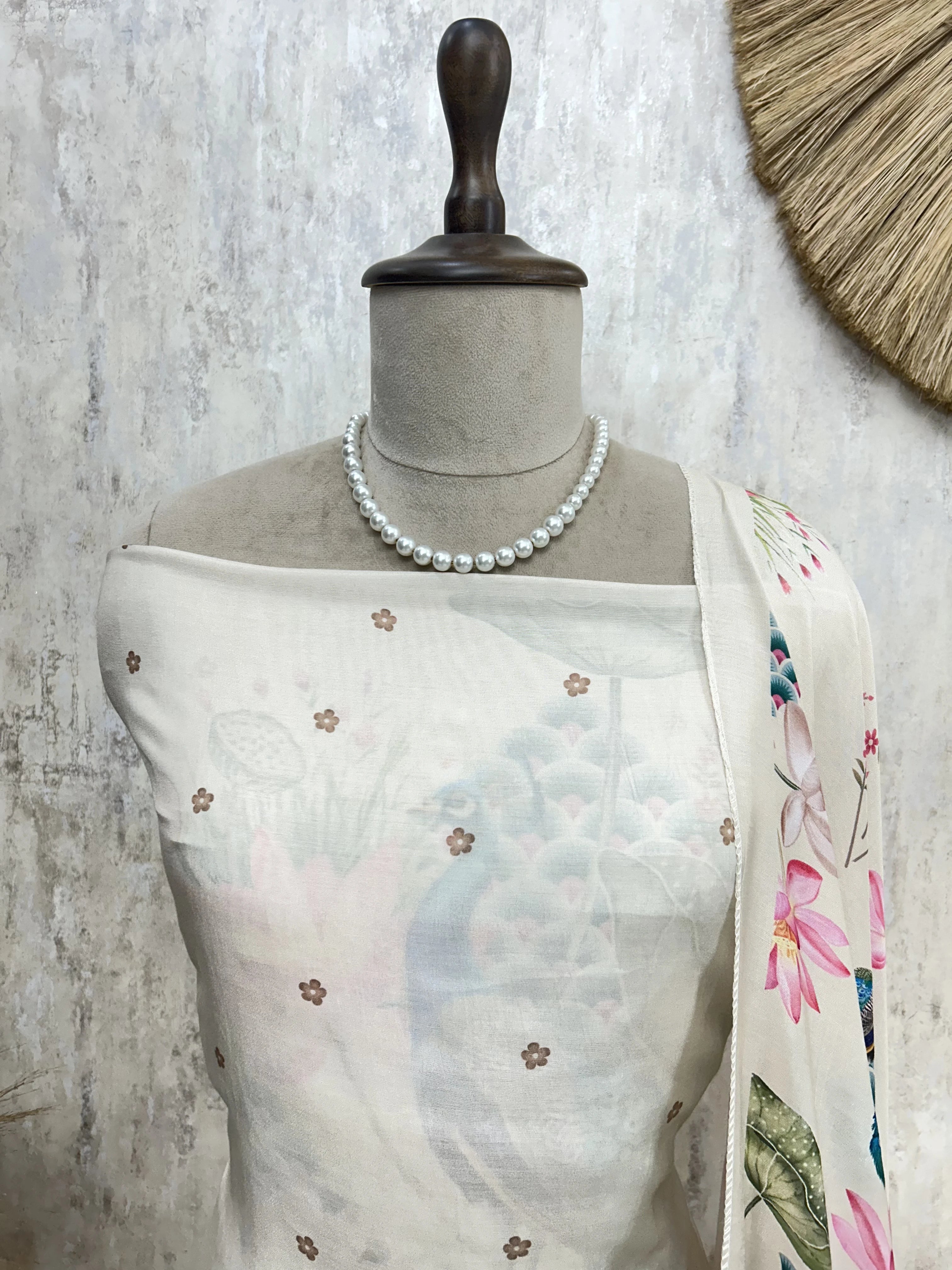 Peacock Print Muslin Unstitched Suit Set