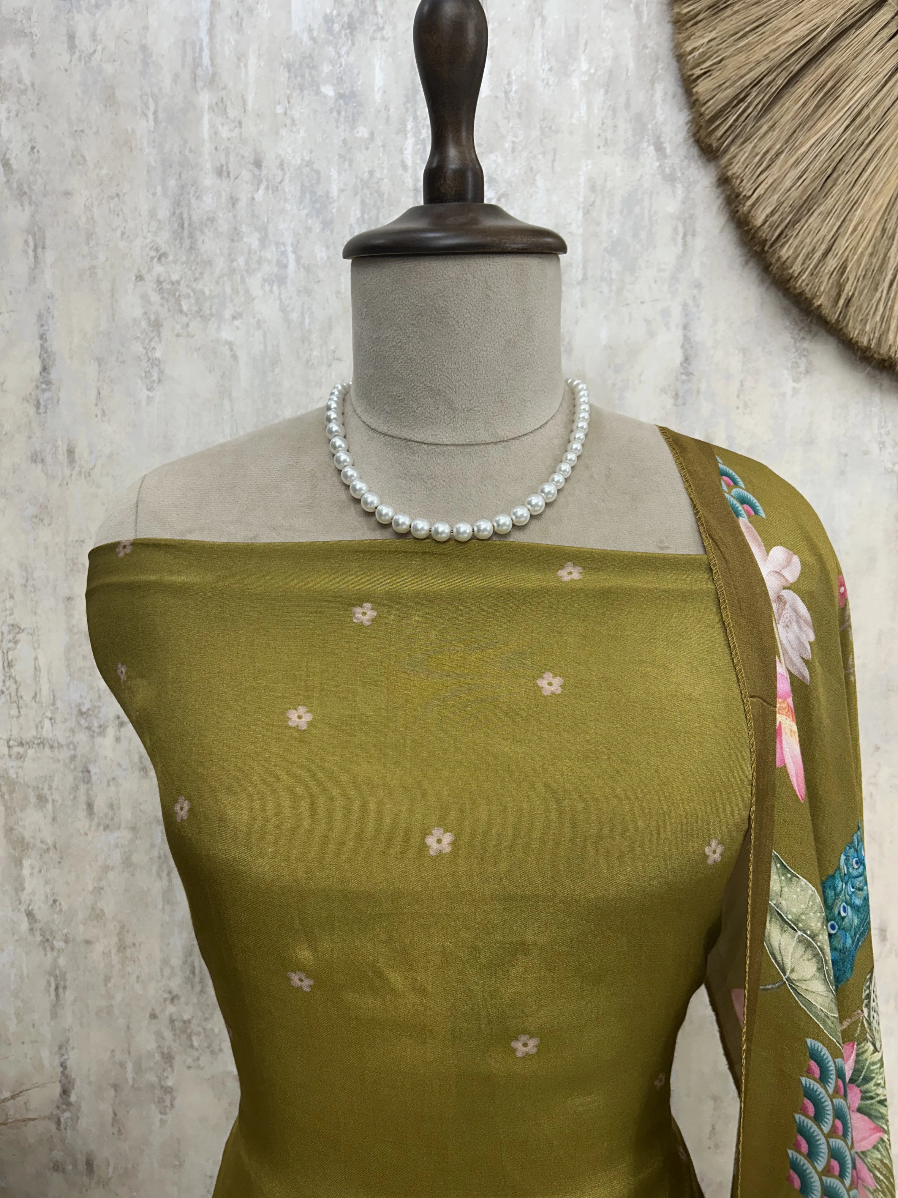 Peacock Print Muslin Unstitched Suit Set