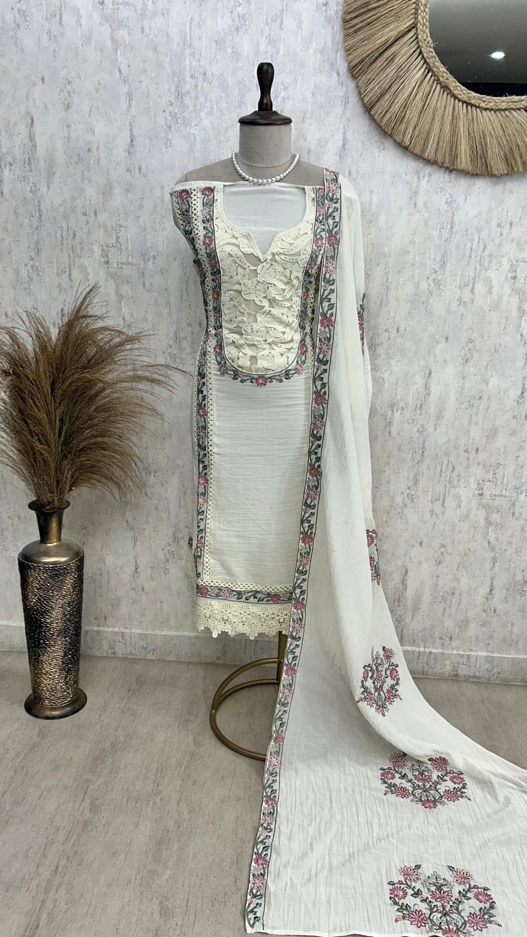 Schiffli Embroidery Mul Unstitched Suit Set