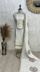 Schiffli Embroidery Mul Unstitched Suit Set