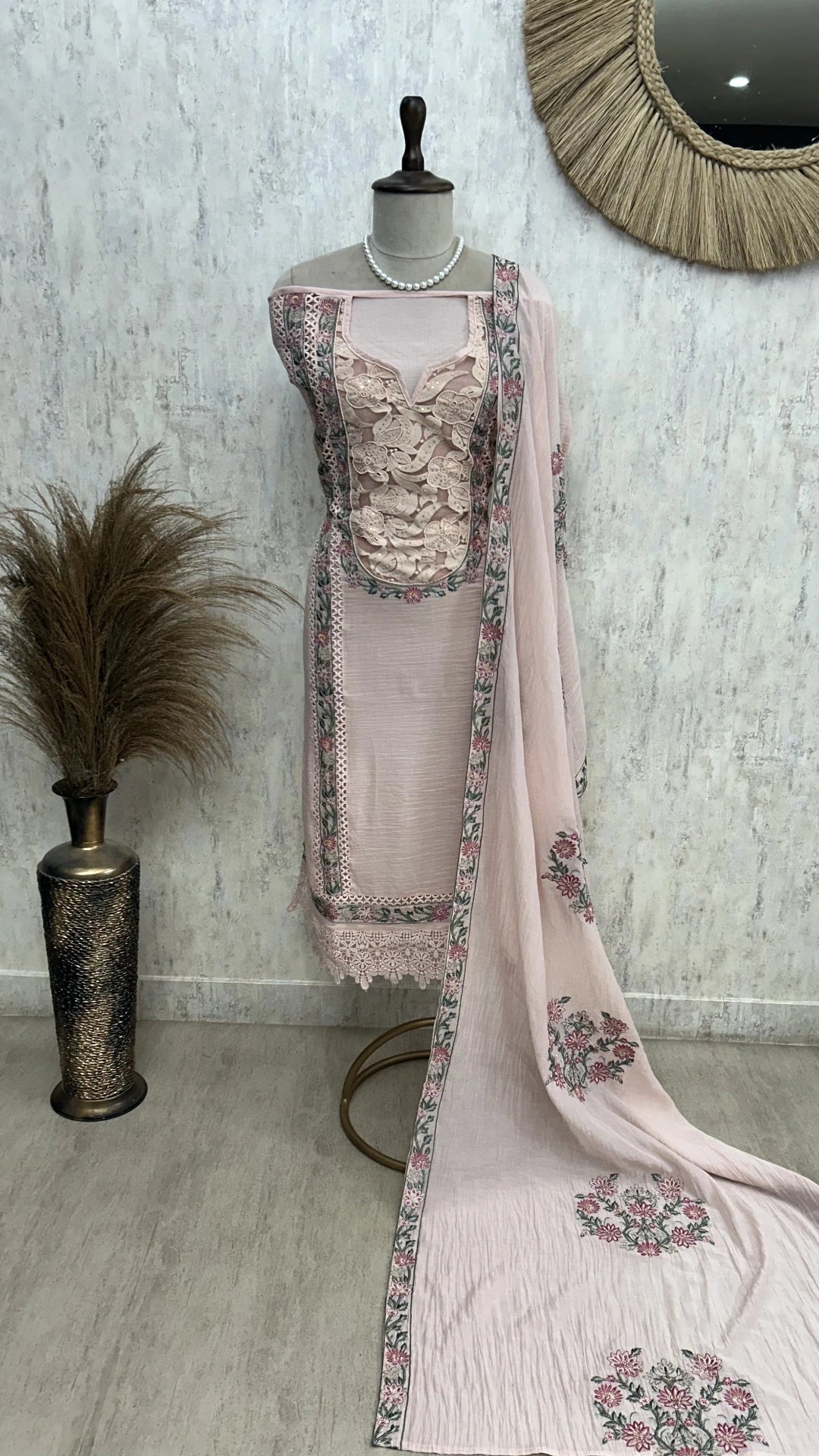 Schiffli Embroidery Mul Unstitched Suit Set
