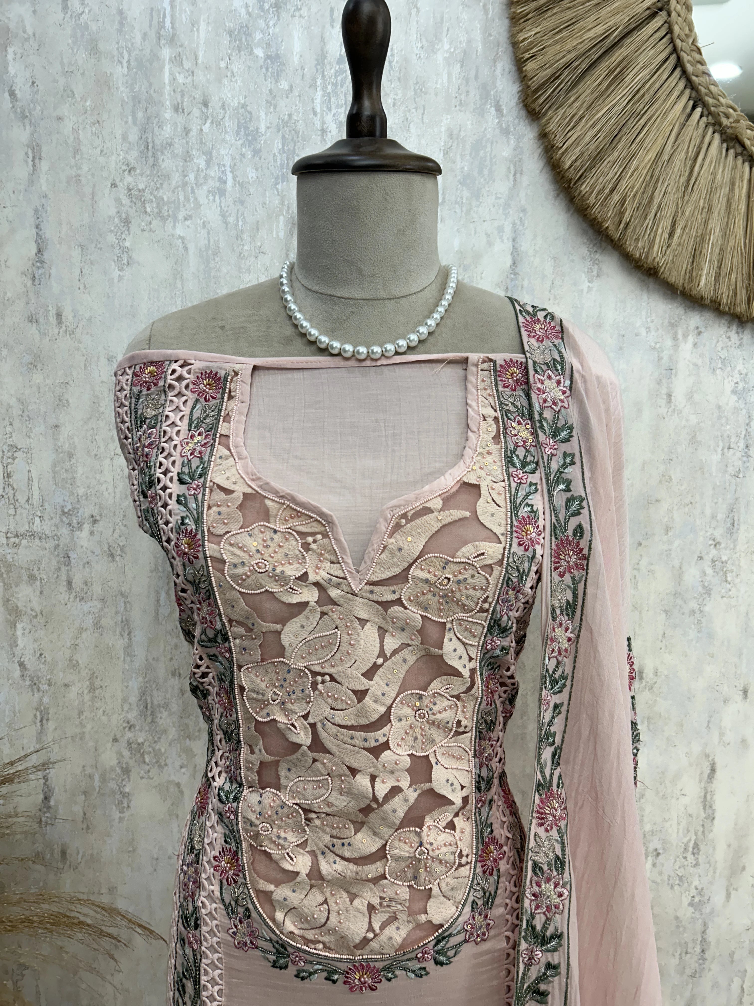 Schiffli Embroidery Mul Unstitched Suit Set