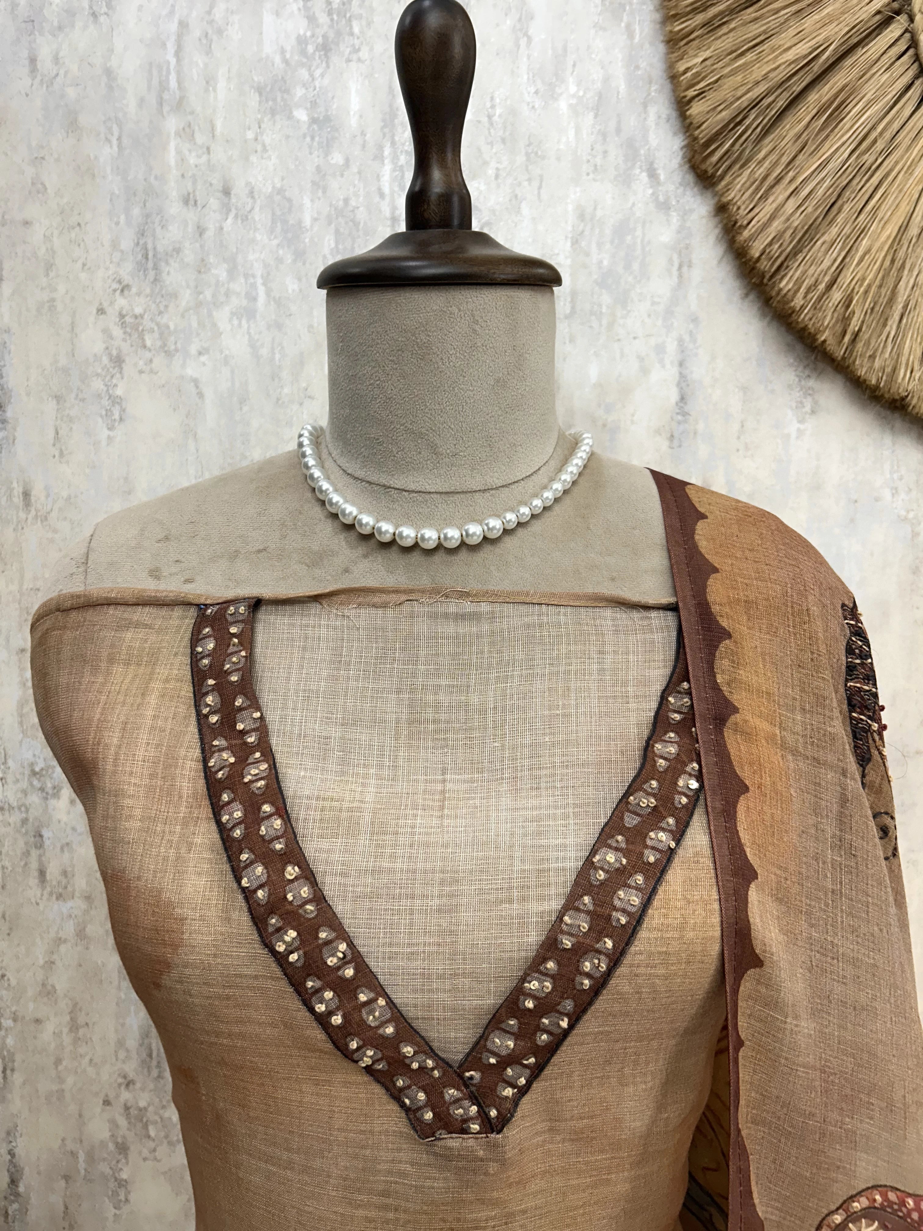 Butterfly Motif Jamdani Linen Unstitched Suit Set