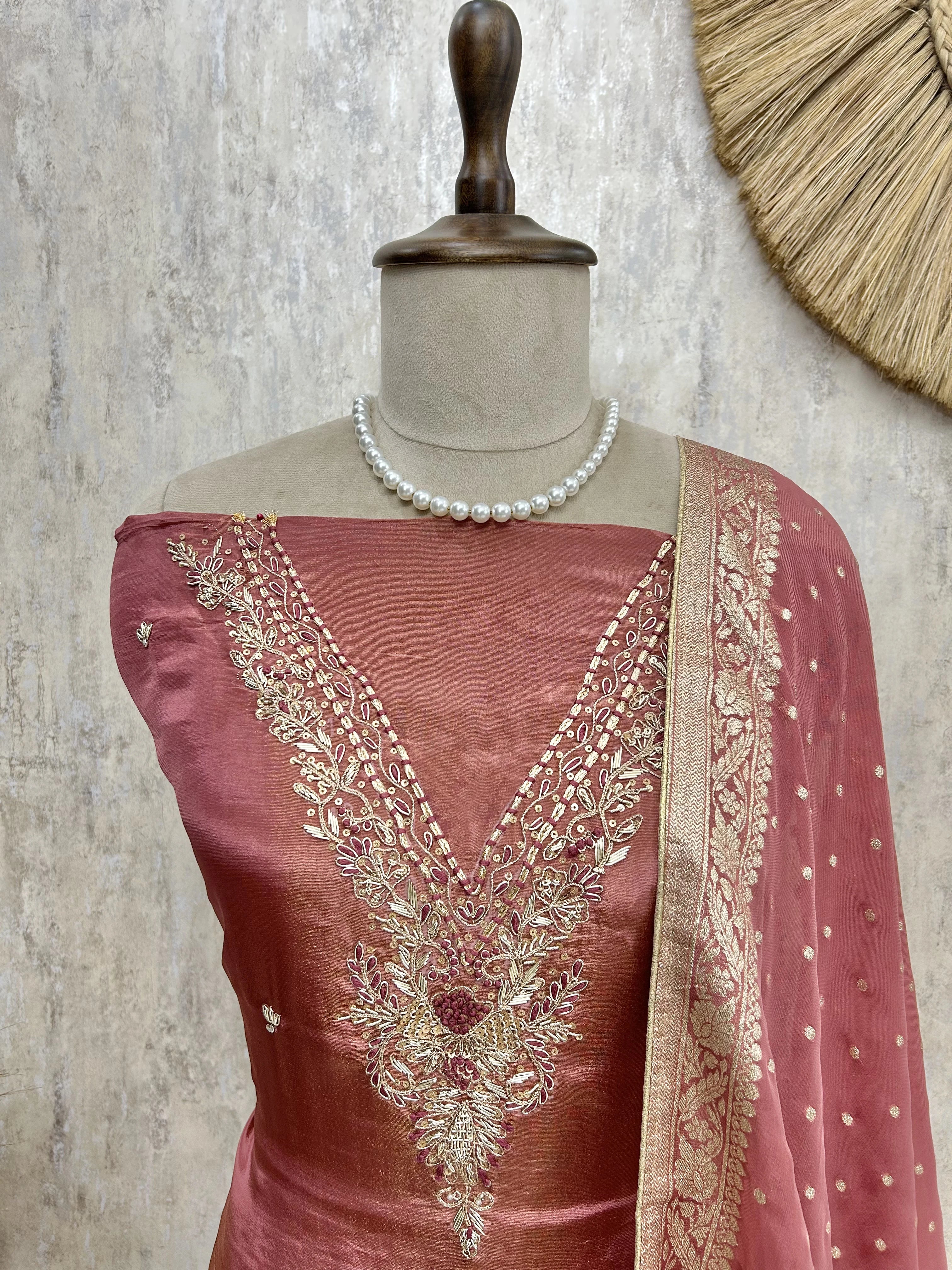 Hand Work Tissue Unstitched Suit Set