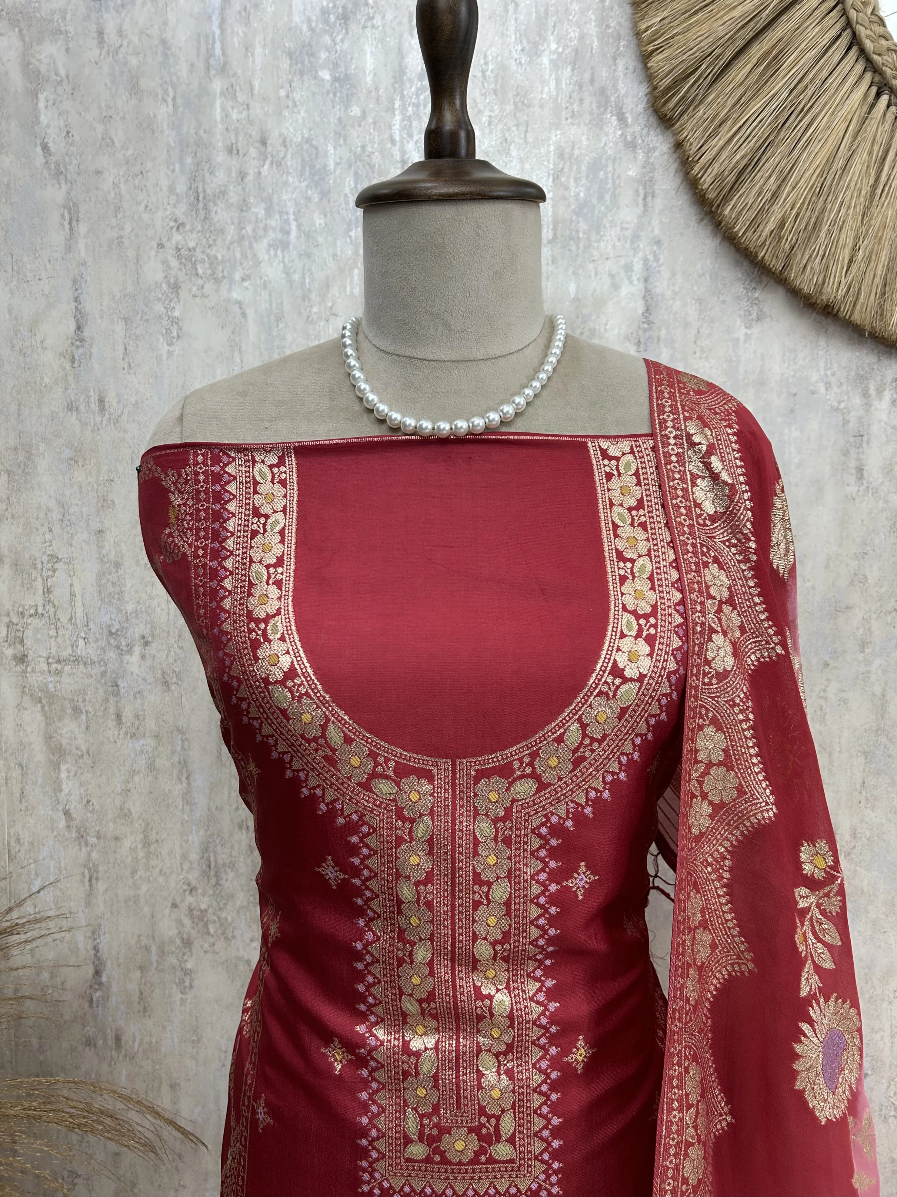 Banarasi Silk Unstitched Suit Set