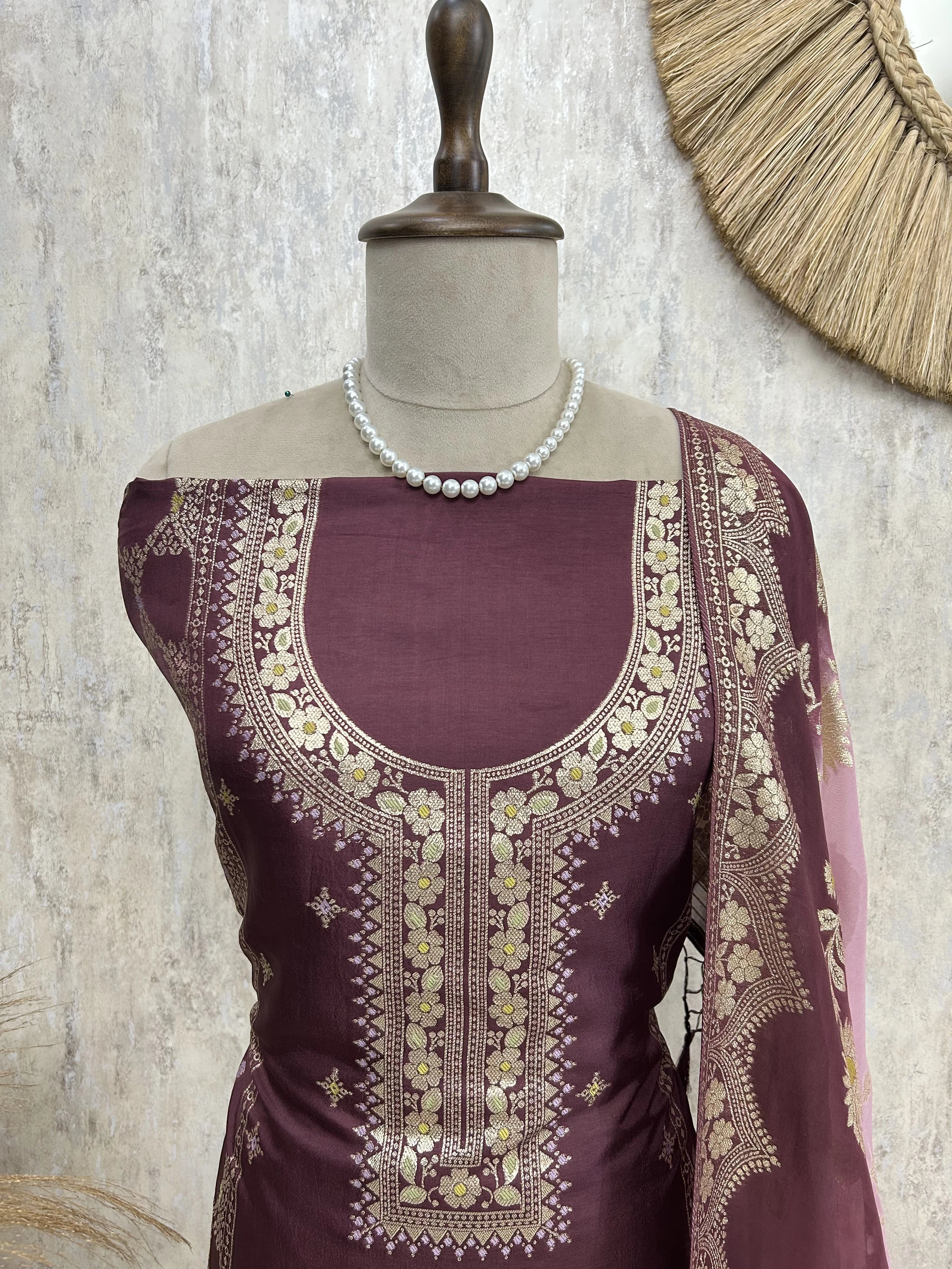 Banarasi Silk Unstitched Suit Set