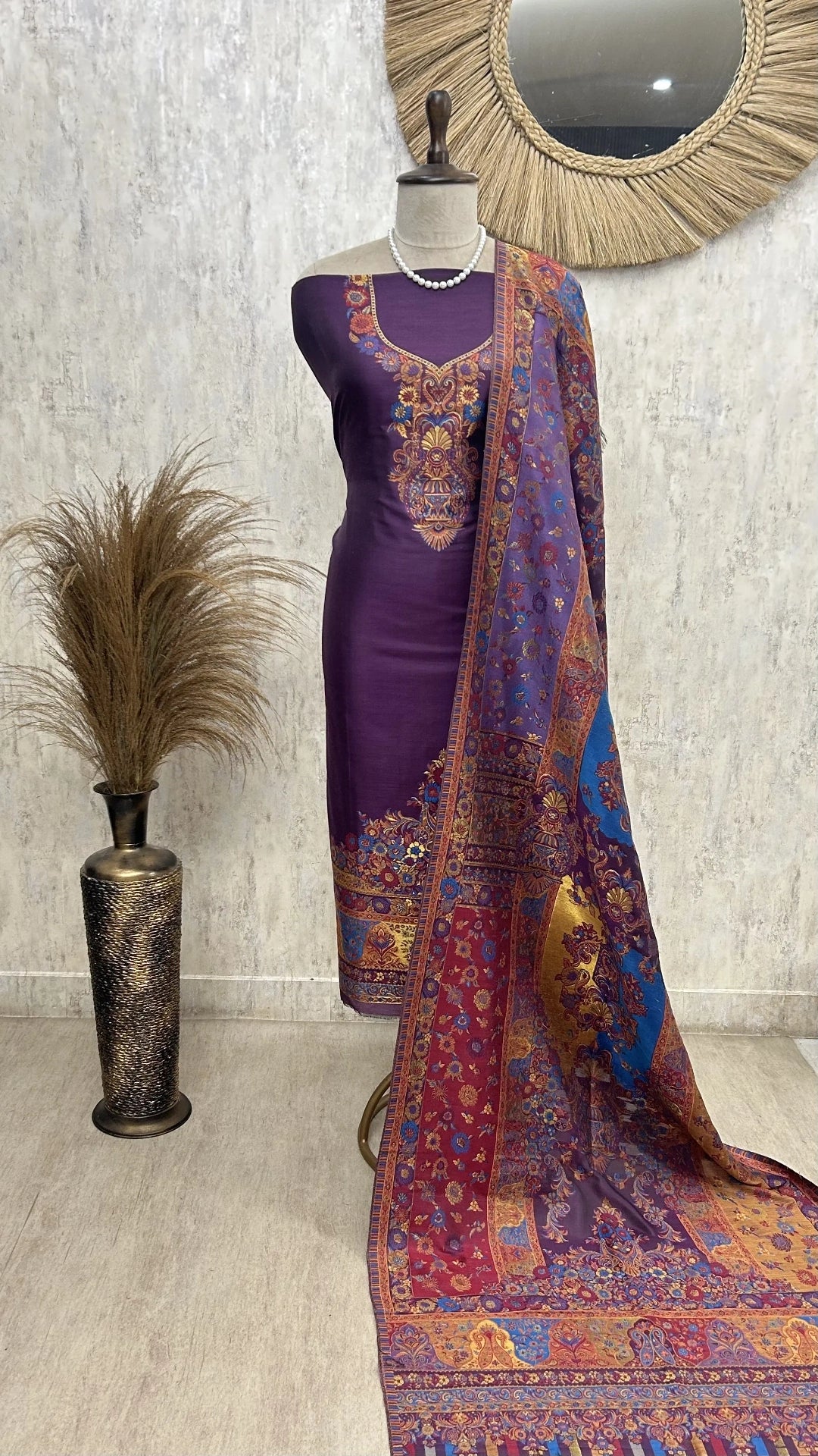 Kashmiri Kani Cotton Silk Unstitched Suit