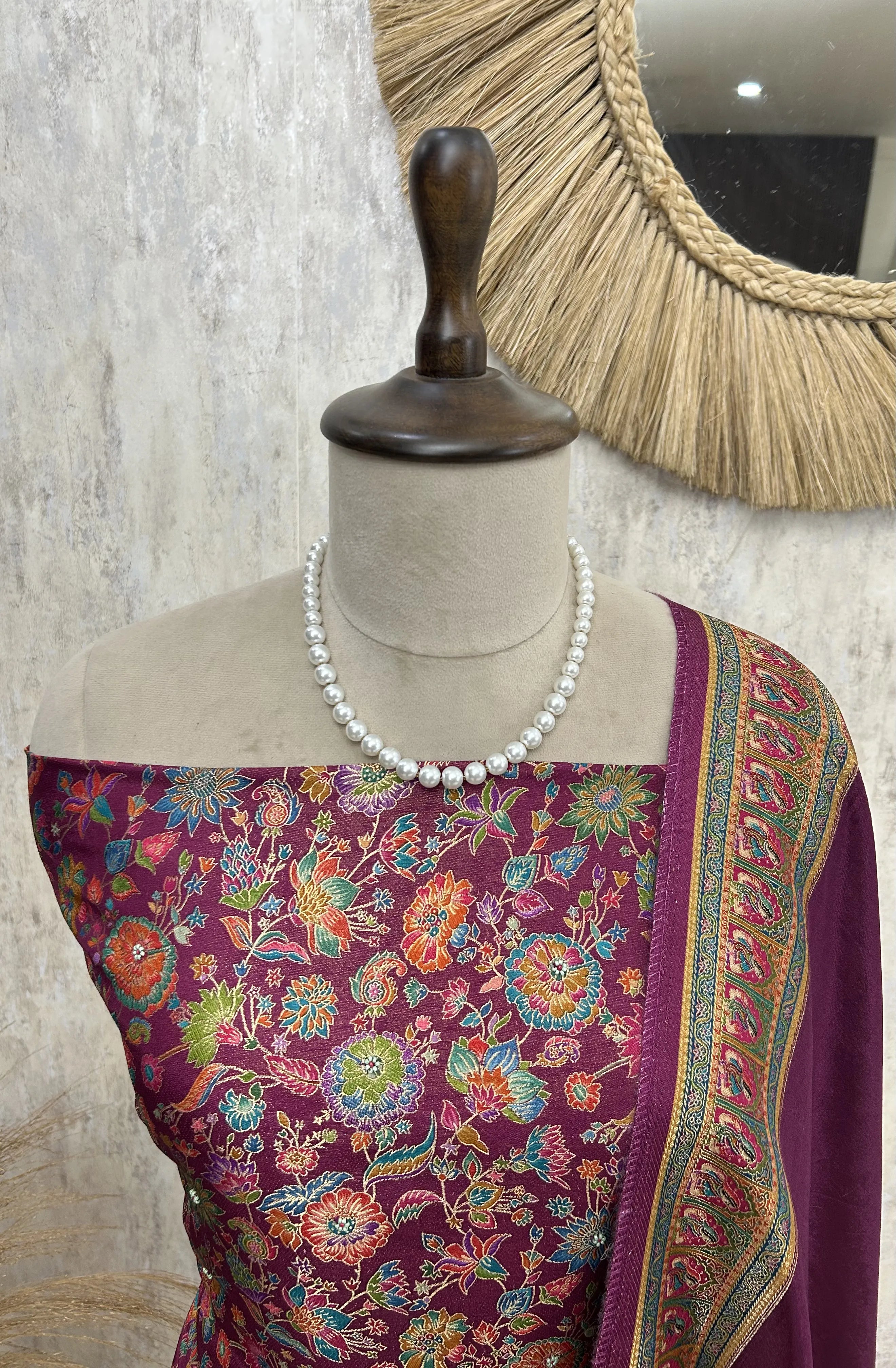 Position Print Banarasi Silk Unstitched Suit