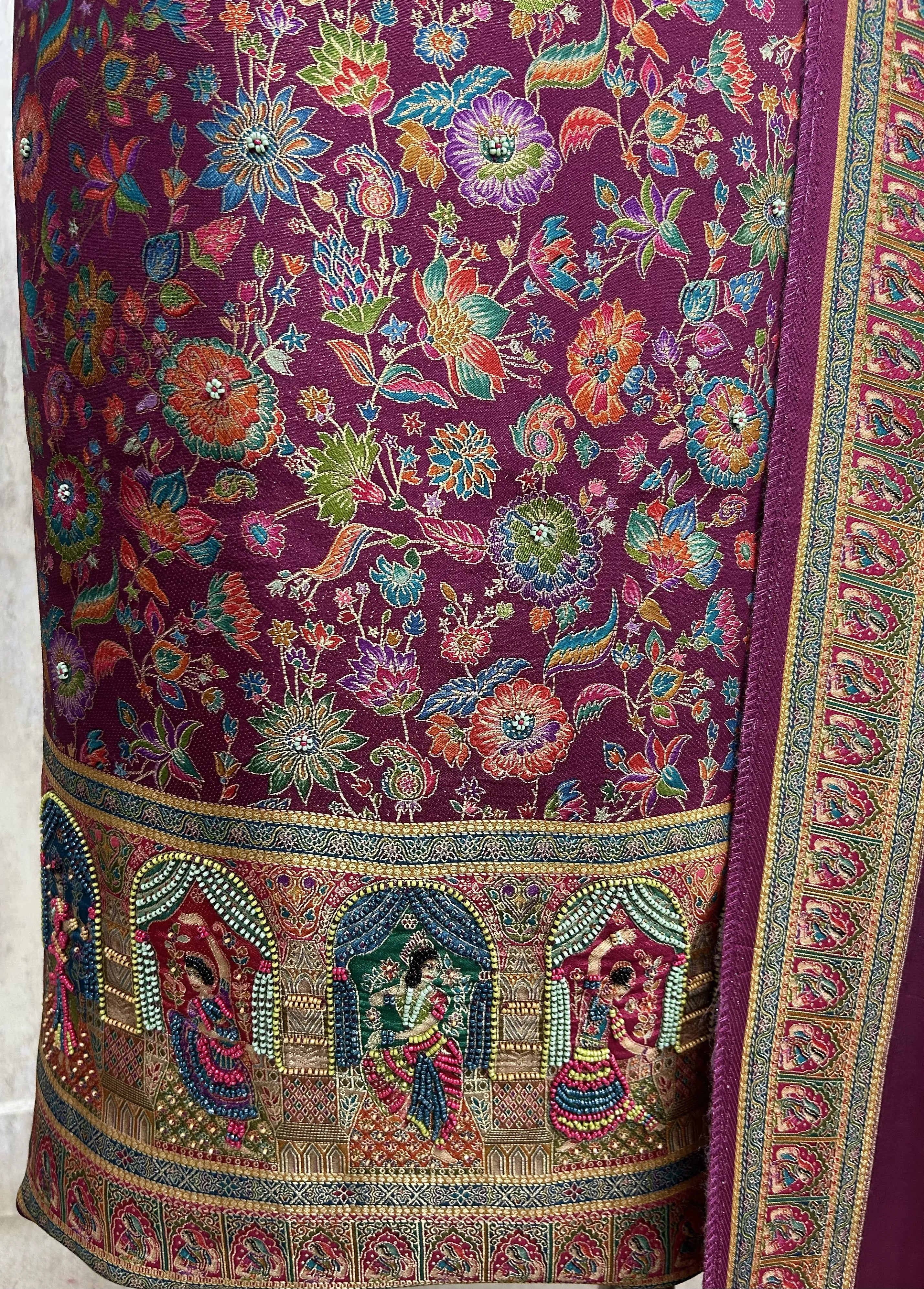 Position Print Banarasi Silk Unstitched Suit